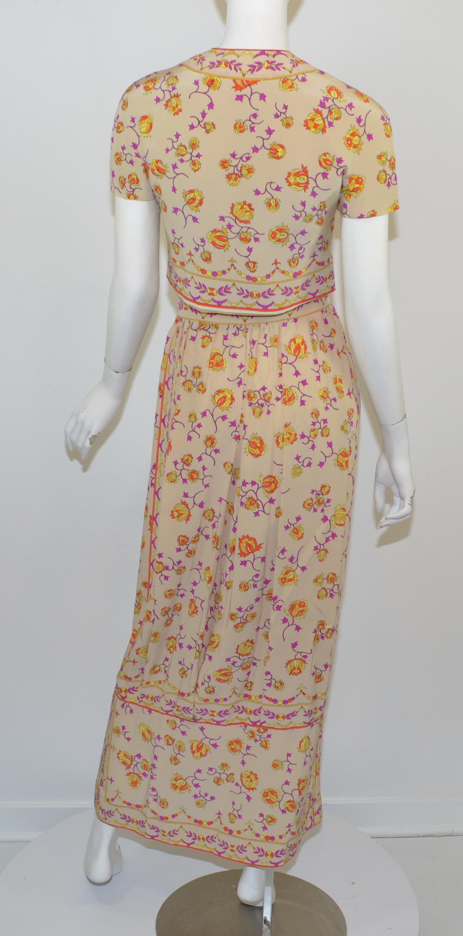 Women's Emilio Pucci Vintage 1970's Print Cropped Top and Maxi Skirt Set