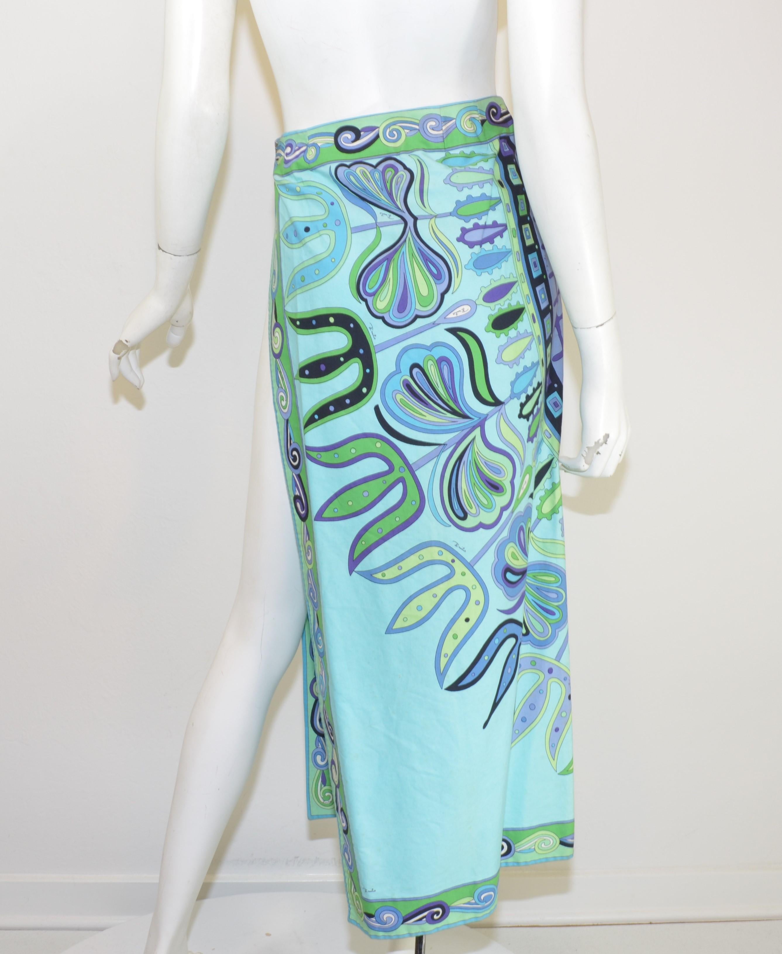 Emilio Pucci Vintage Blue Print Skirt Cover Up In Good Condition In Carmel, CA