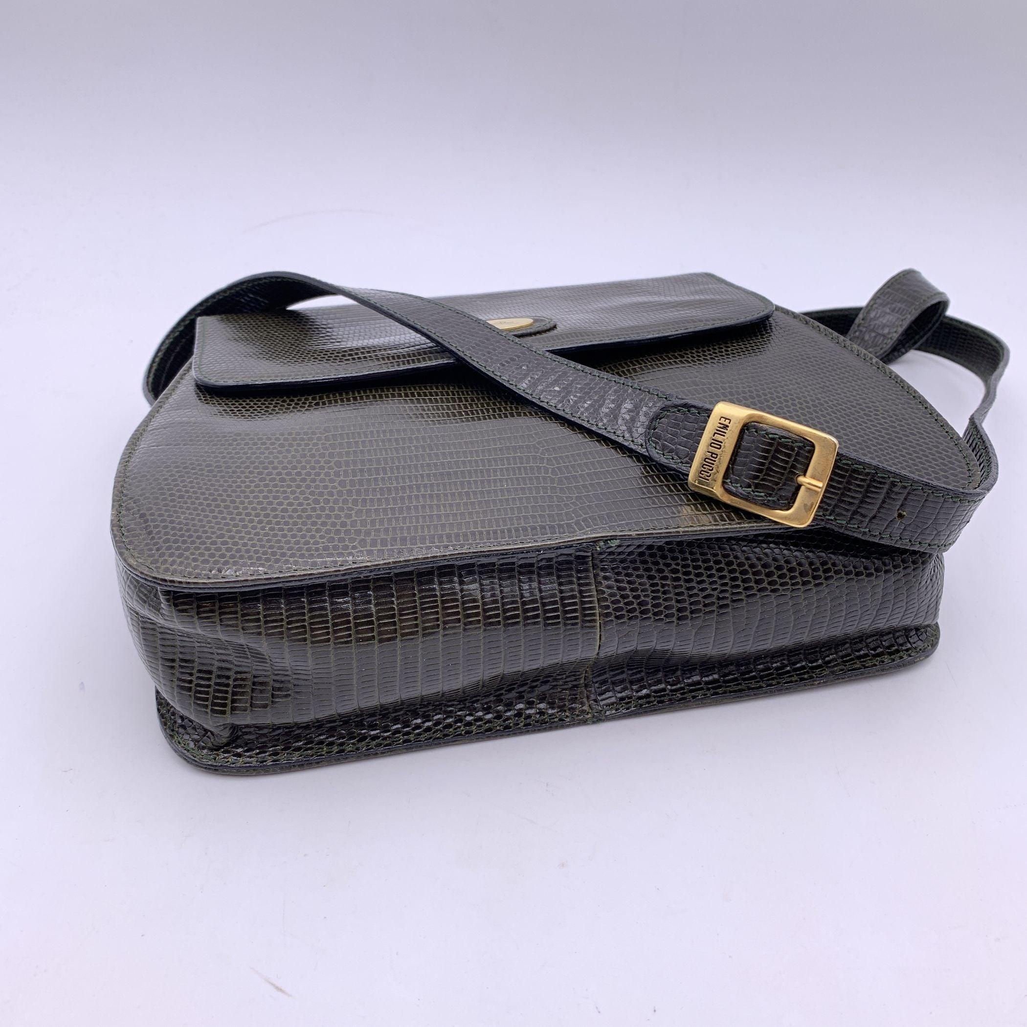 Emilio Pucci Vintage Dark Green Leather Box Shoulder Bag 1