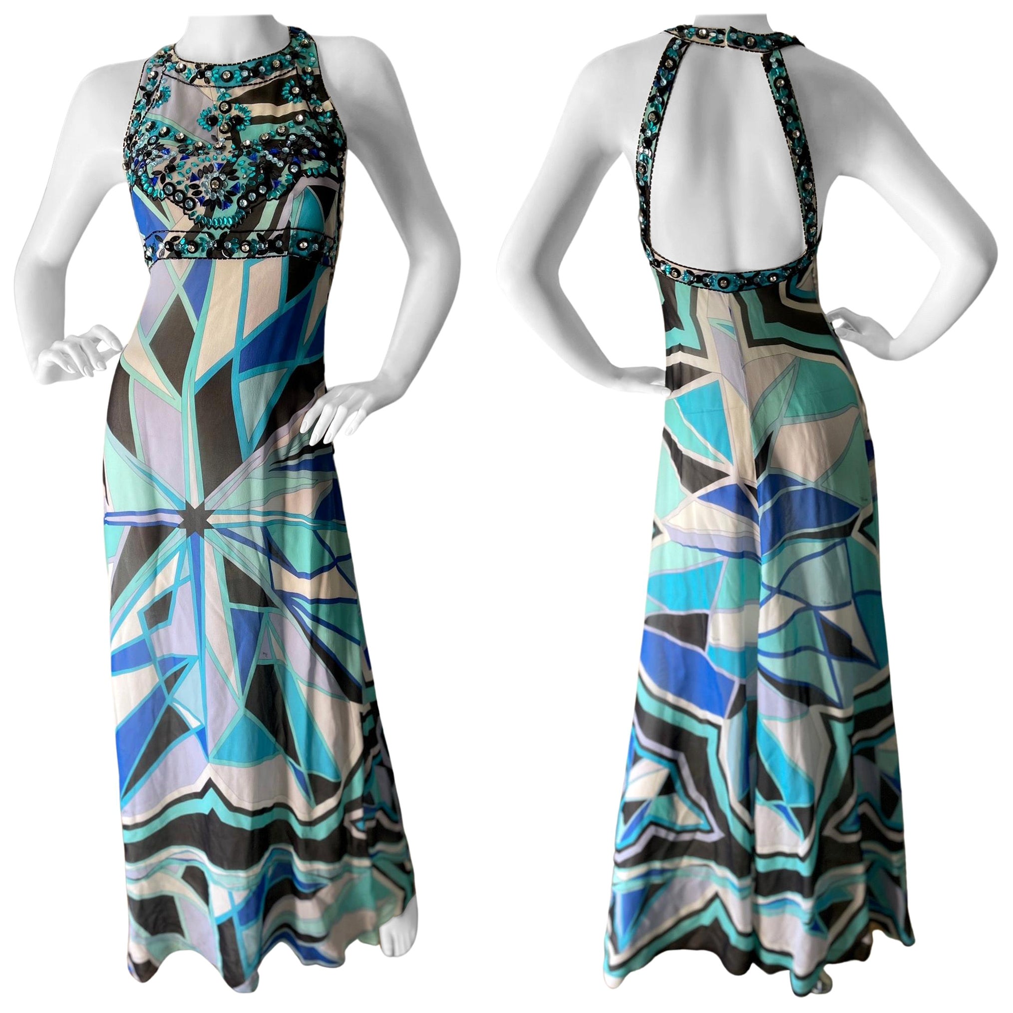 Emilio Pucci Vintage-Abendkleid aus verschönerter Seide mit sexy Rückenausschnitt