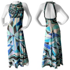 Emilio Pucci Vintage Embellished Silk Evening Dress with Sexy Back