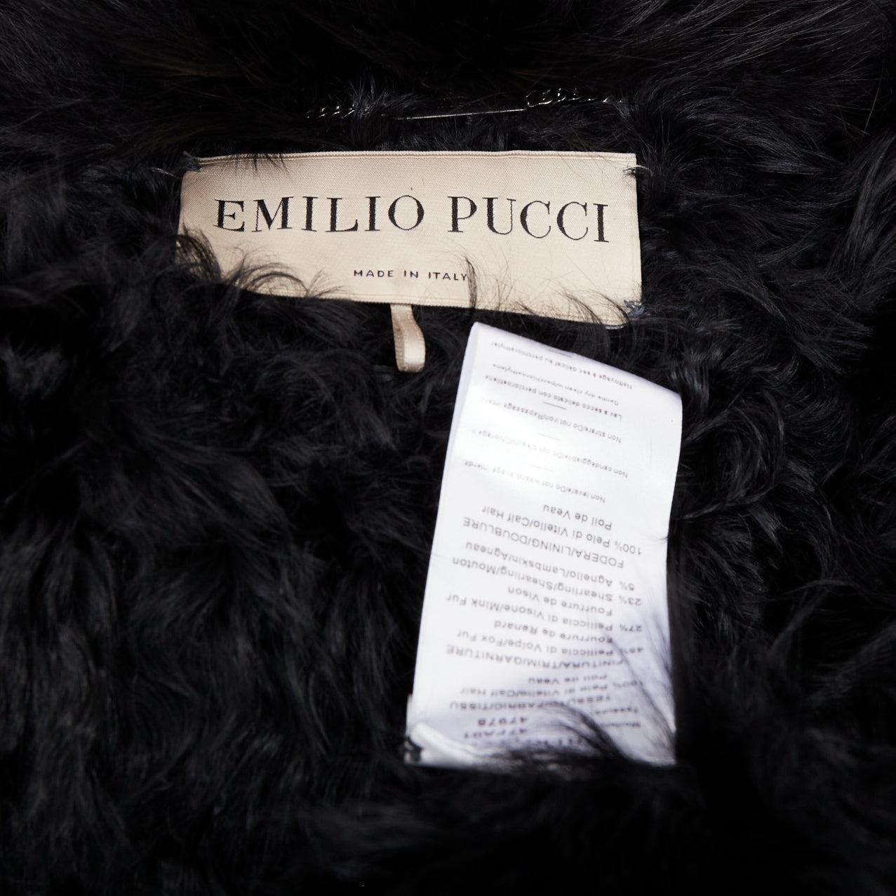 EMILIO PUCCI Manteau vintage ethnique en cuir de veau mélangé à de la fourrure de raton laveur IT40 S en vente 4