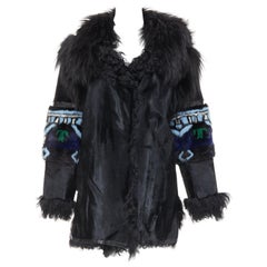EMILIO PUCCI Vintage ethnic calfskin mixed shearling raccoon fur coat IT40 S