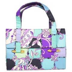Emilio Pucci Vintage Floral Checkered Bambushandtasche mit Blumenmuster