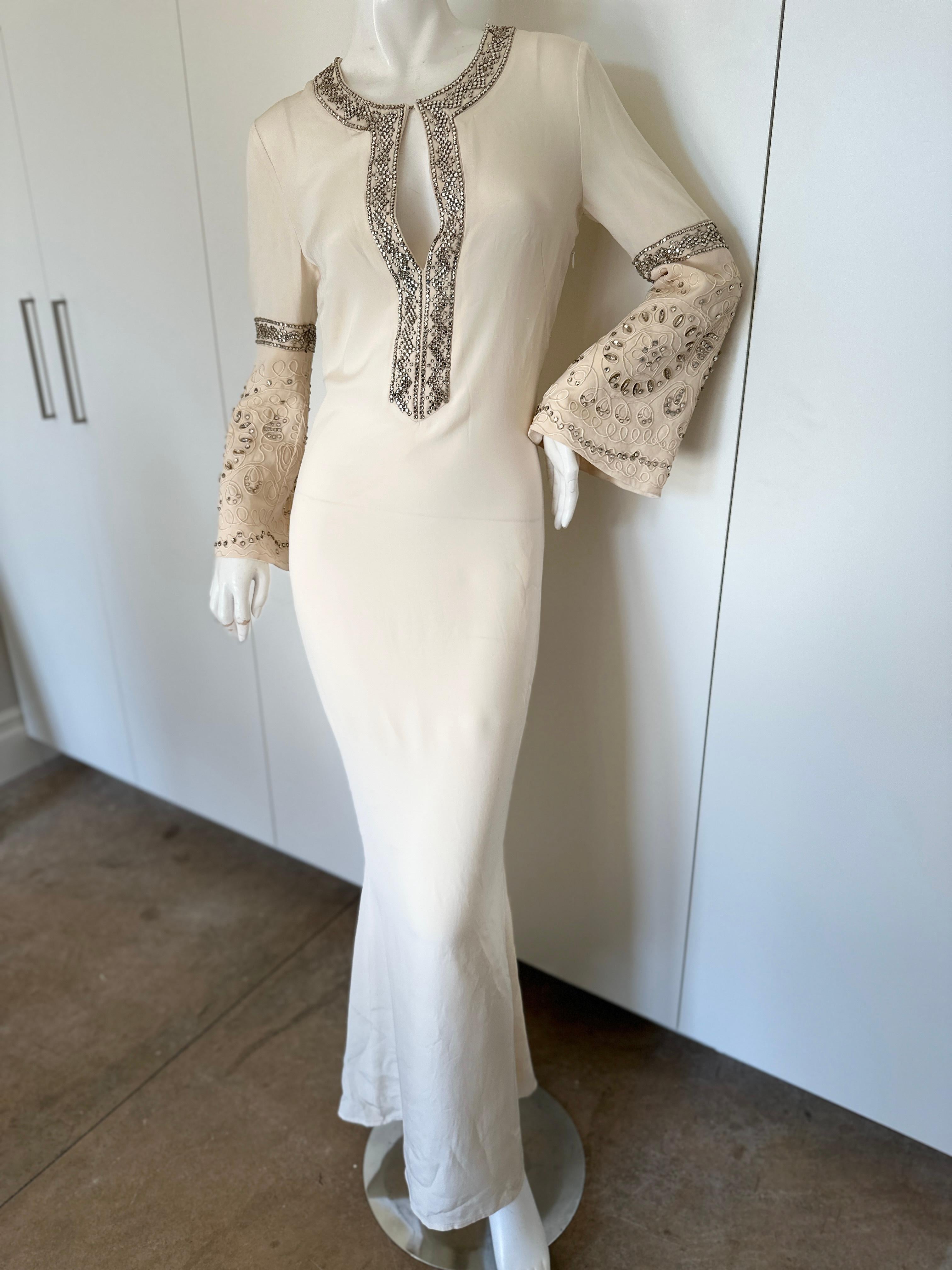 Emilio Pucci Vintage Ivory Silk Caftan Style Dress with Crystal Accents In Good Condition For Sale In Cloverdale, CA