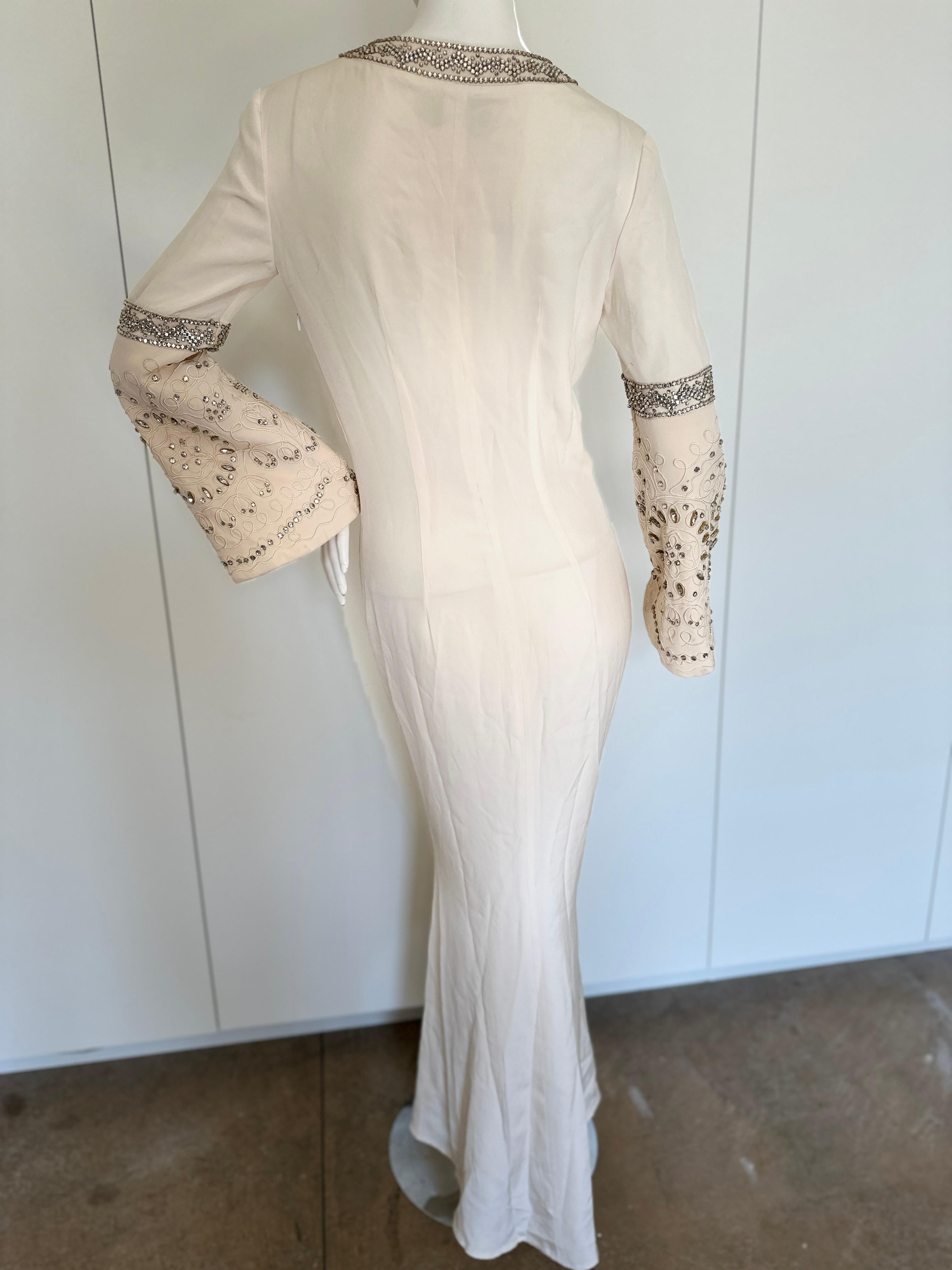 Emilio Pucci Vintage Ivory Silk Caftan Style Dress with Crystal Accents For Sale 2