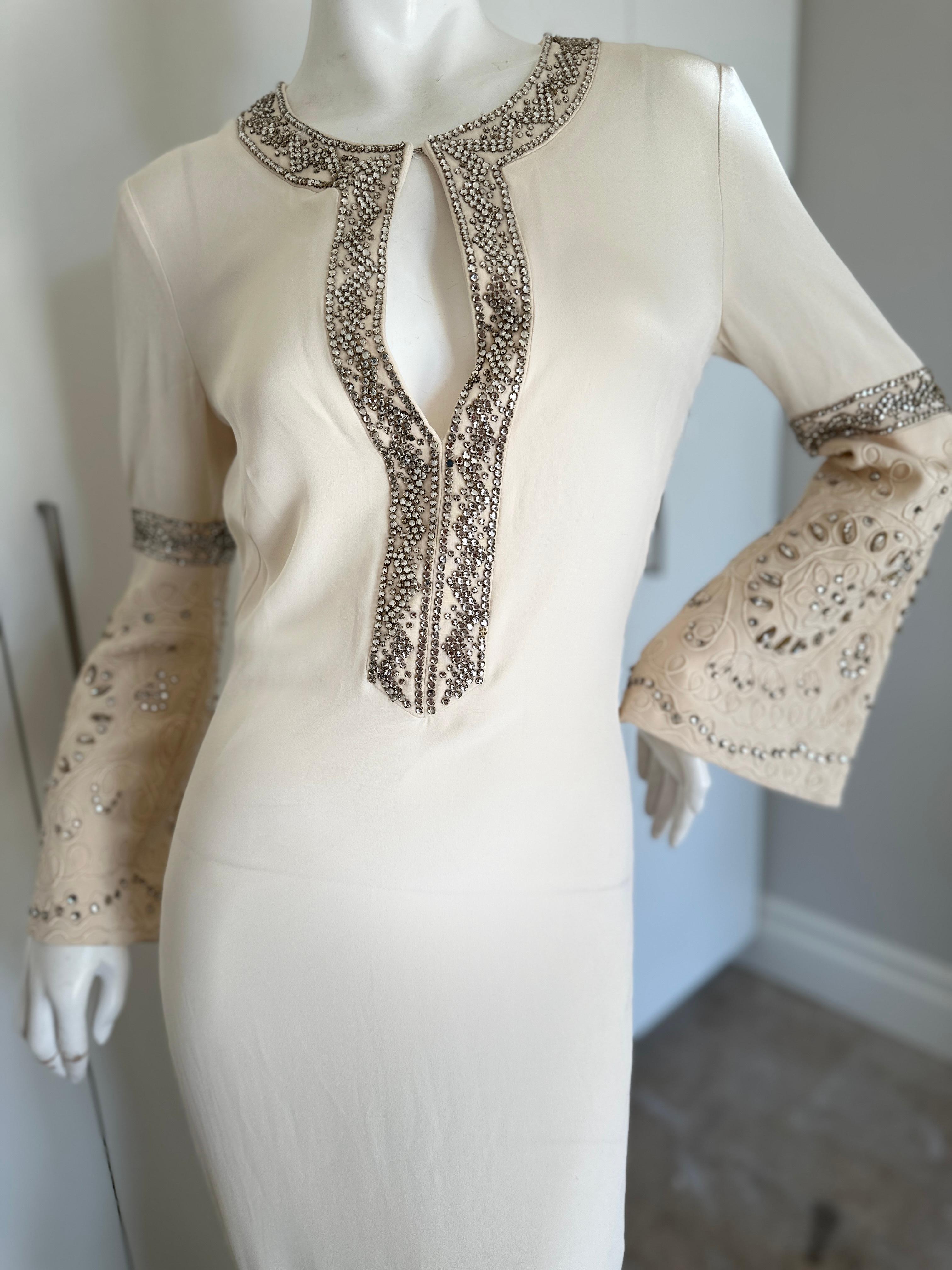 Emilio Pucci Vintage Ivory Silk Caftan Style Dress with Crystal Accents For Sale 3