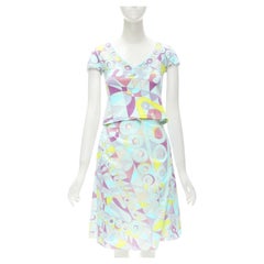 EMILIO PUCCI Vintage light blue signature Psychedelic print tshirt skirt set S
