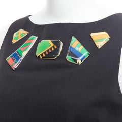 EMILIO PUCCI Vintage robe noire ornée de pierres en résine multicolore IT42 M