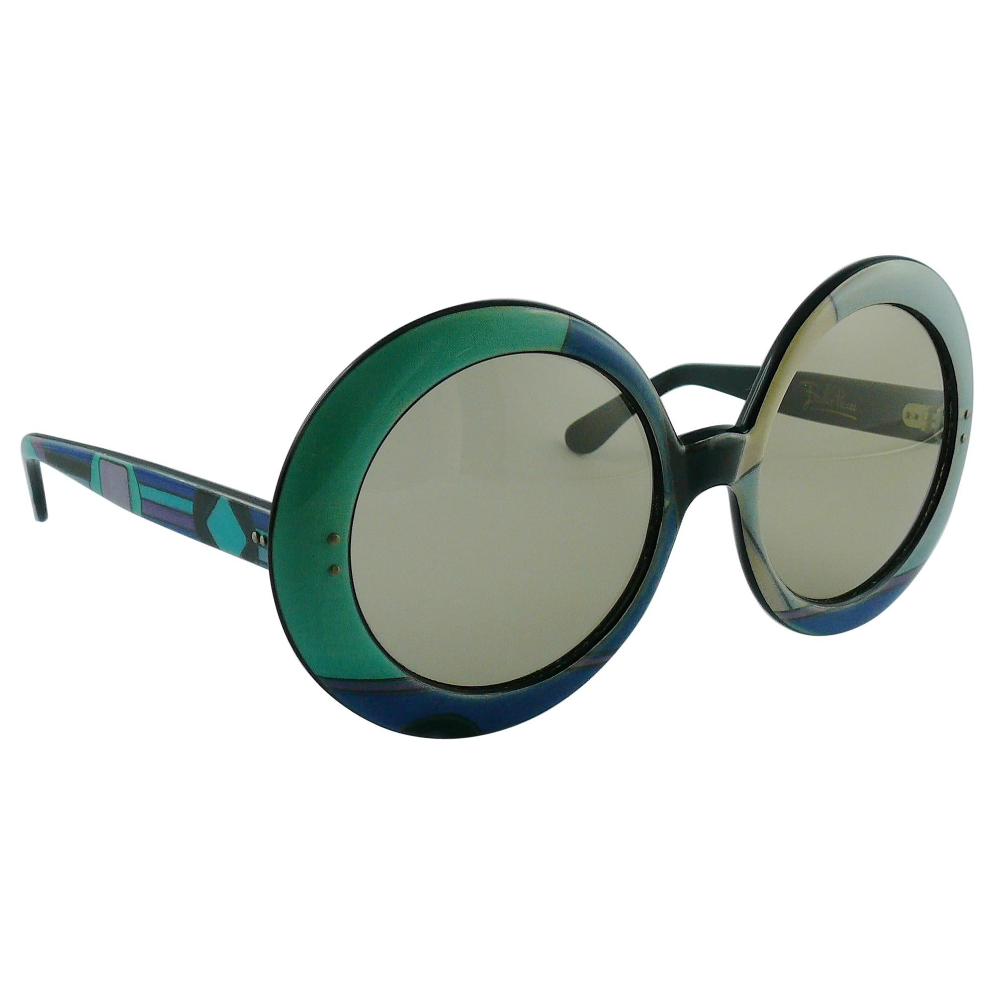 Emilio Pucci Vintage Oversized Iconic Psychedelic Pastel Print Sunglasses