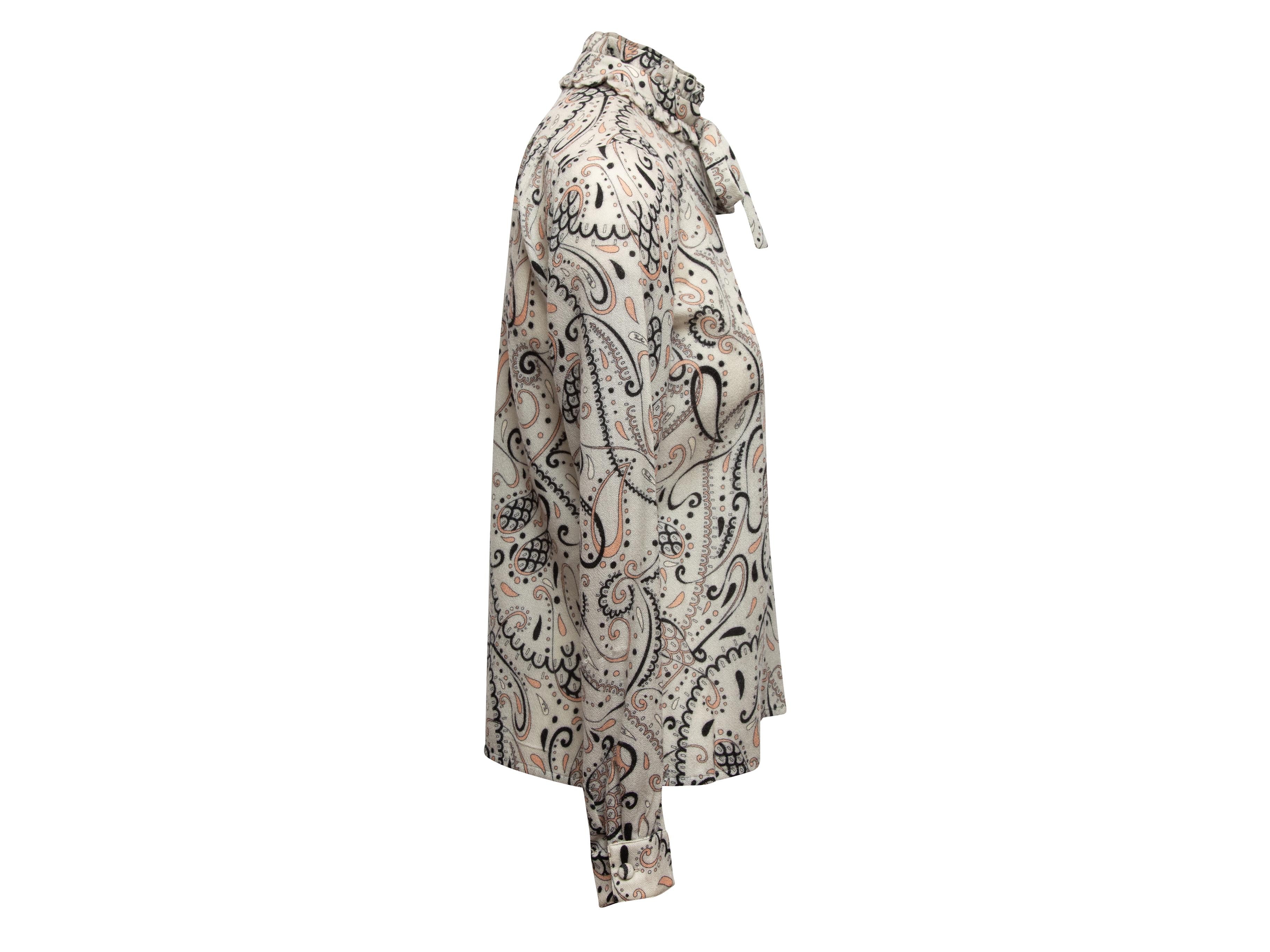 Emilio Pucci Vintage Pale Grey Paisley Print Long Sleeve Top In Good Condition For Sale In New York, NY