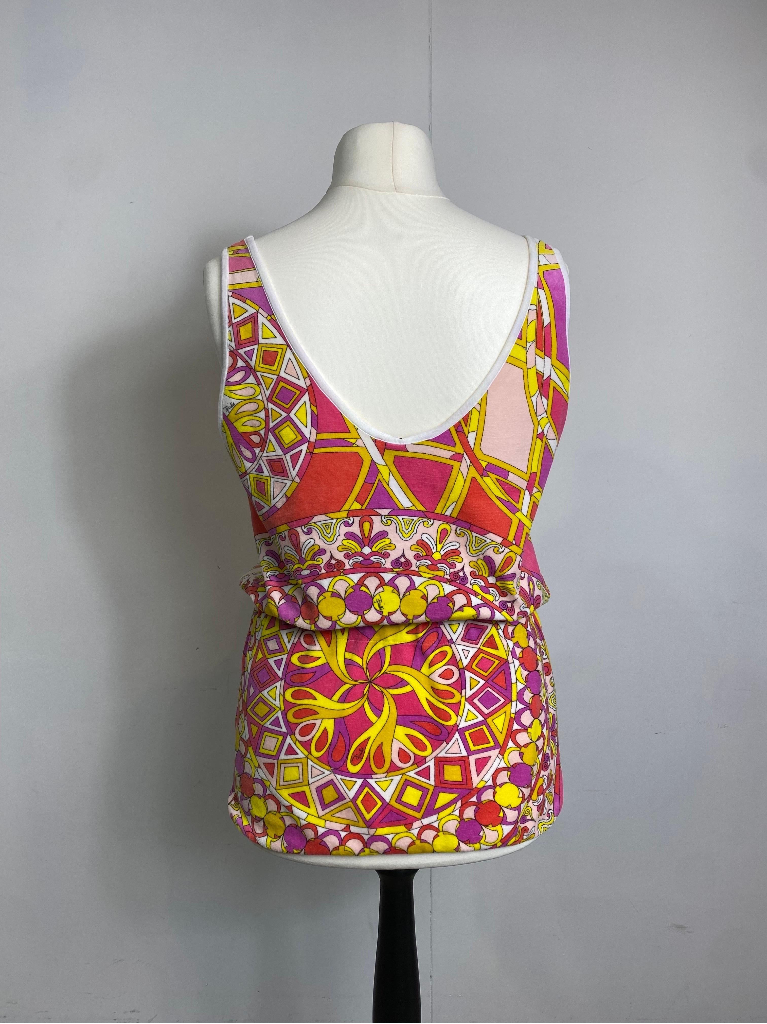 Emilio Pucci Vintage rose et jaune Top décontracté à motifs Bon état - En vente à Carnate, IT