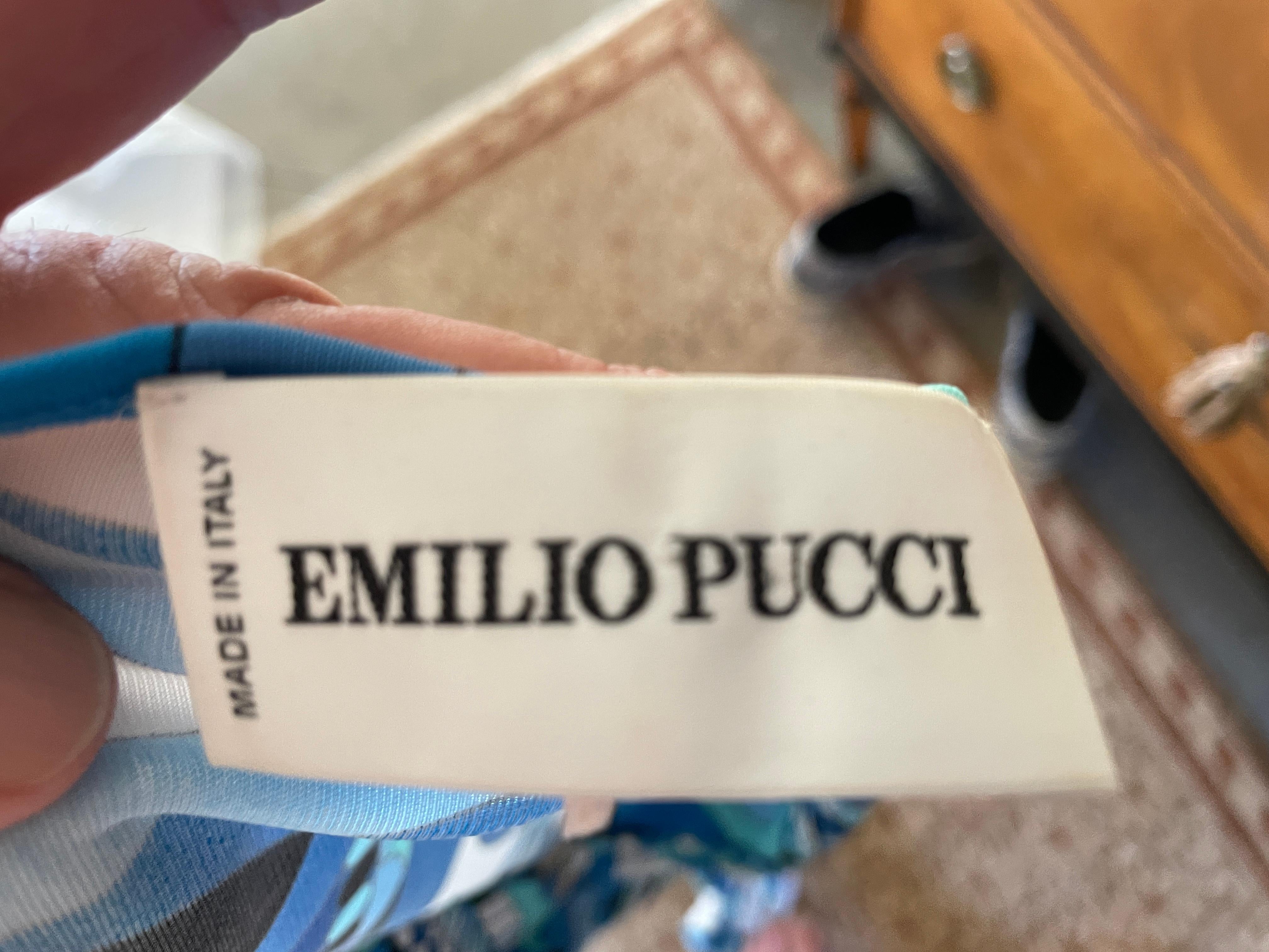 Emilio Pucci Vintage Plunging Blue Long Sleeve Low Cut Maxi Dress  For Sale 3
