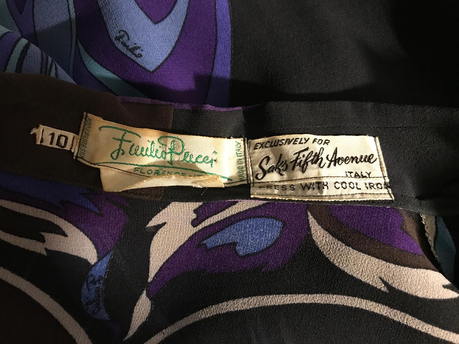 Emilio Pucci, set di pantaloni in velluto e chiffon di seta stampata vintage degli anni '70 8