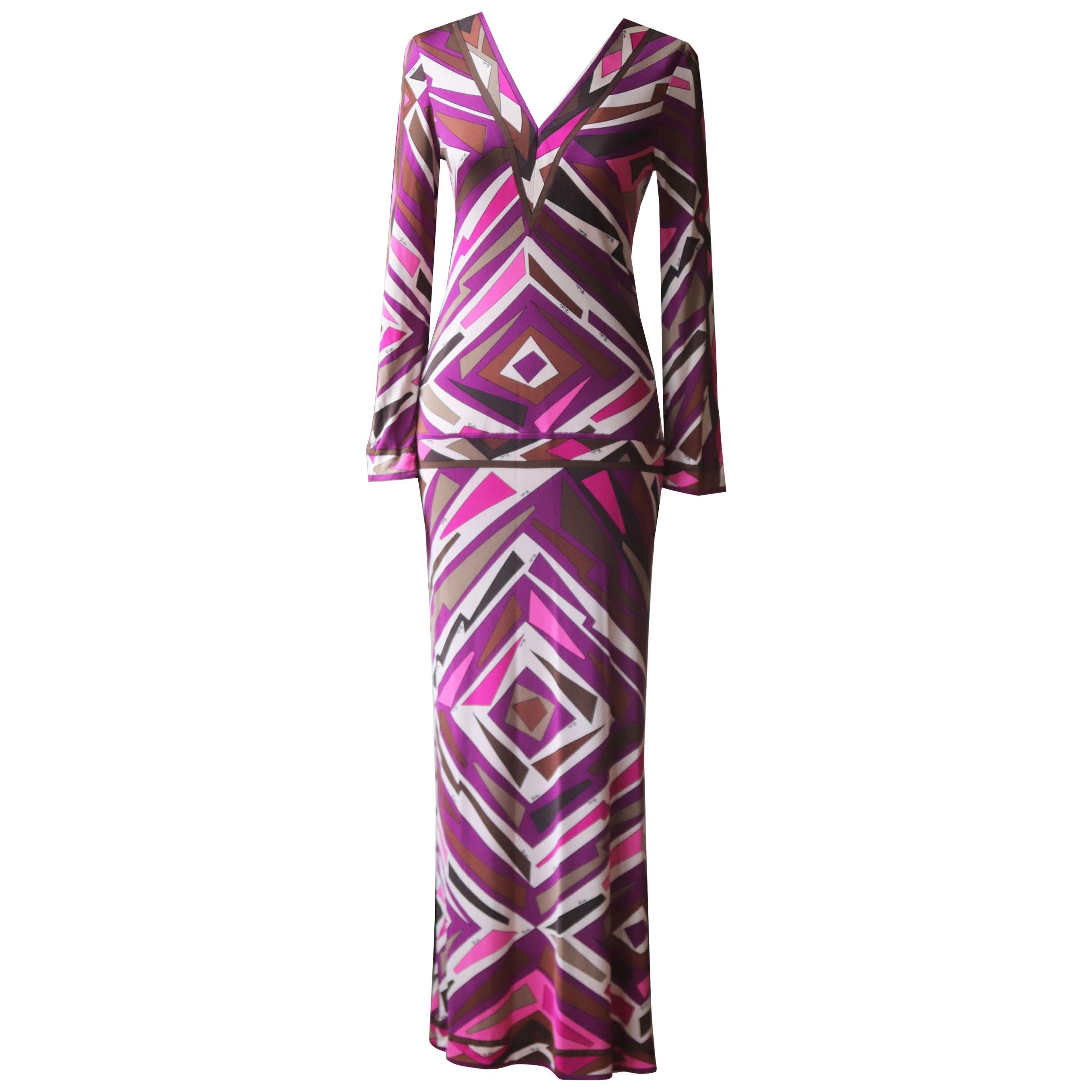 Emilio Pucci Vintage Printed Silk Maxi Dress