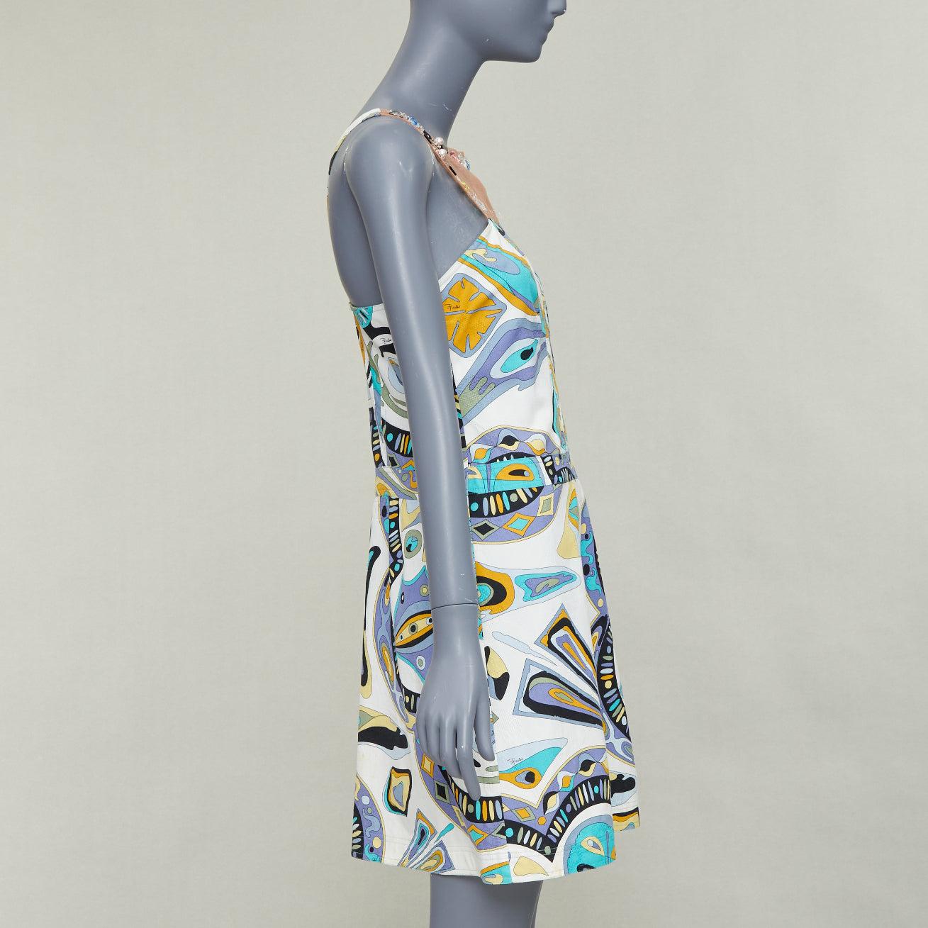 EMILIO PUCCI Vestido vintage con estampado gráfico y cuello de malla con pedrería IT40 M en Bastante bueno estado para la venta en Hong Kong, NT