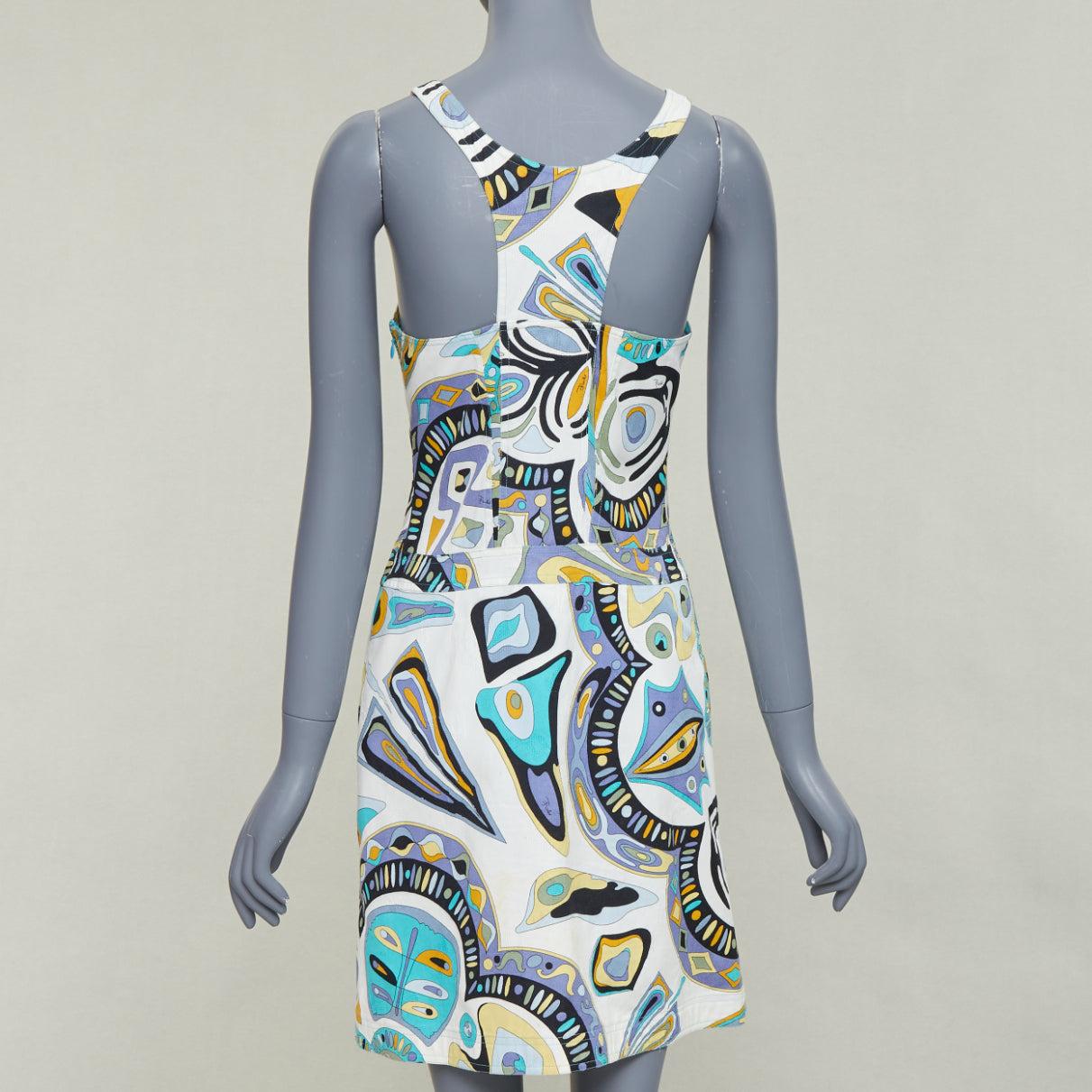 De las mujeres EMILIO PUCCI Vestido vintage con estampado gráfico y cuello de malla con pedrería IT40 M en venta