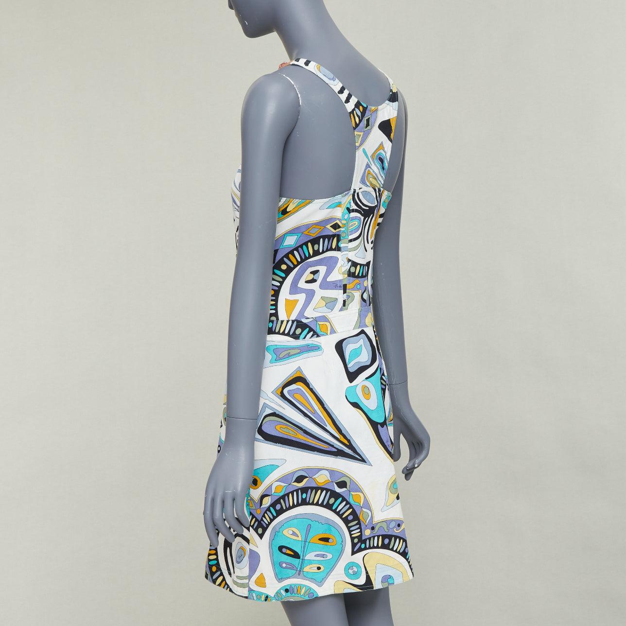 EMILIO PUCCI Vestido vintage con estampado gráfico y cuello de malla con pedrería IT40 M en venta 1