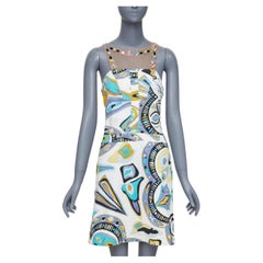 Emilio PUCCI Robe vintage à col en maille strassée et imprimé graphique signature IT40 M