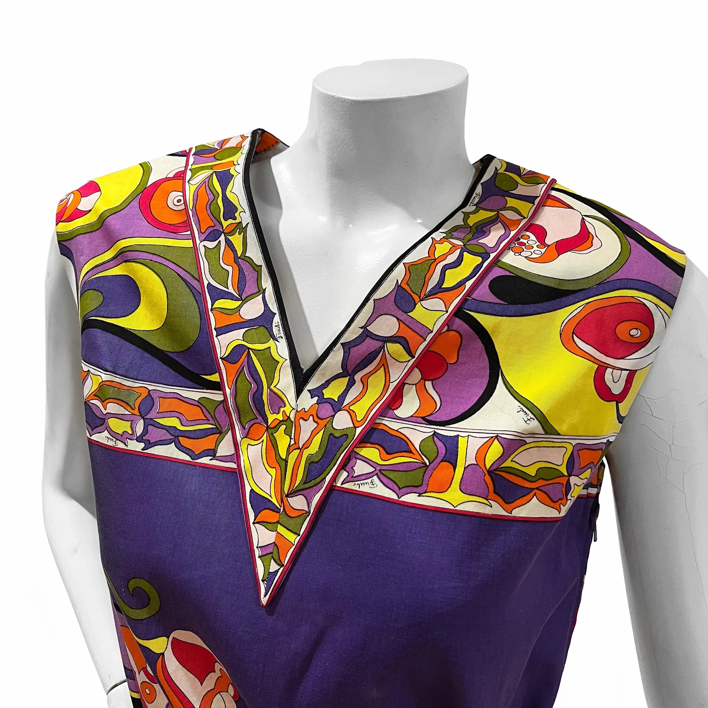 Grigio Emilio Pucci - Vestito a ruota con stampa rosa d'epoca (anni '60/'70) in vendita
