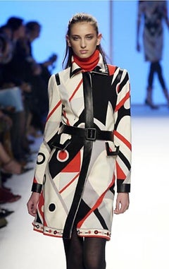 EMILIO PUCCI  Vintage Runway F/W 2003 Abstract Wool & Leather Belted Coat Dress