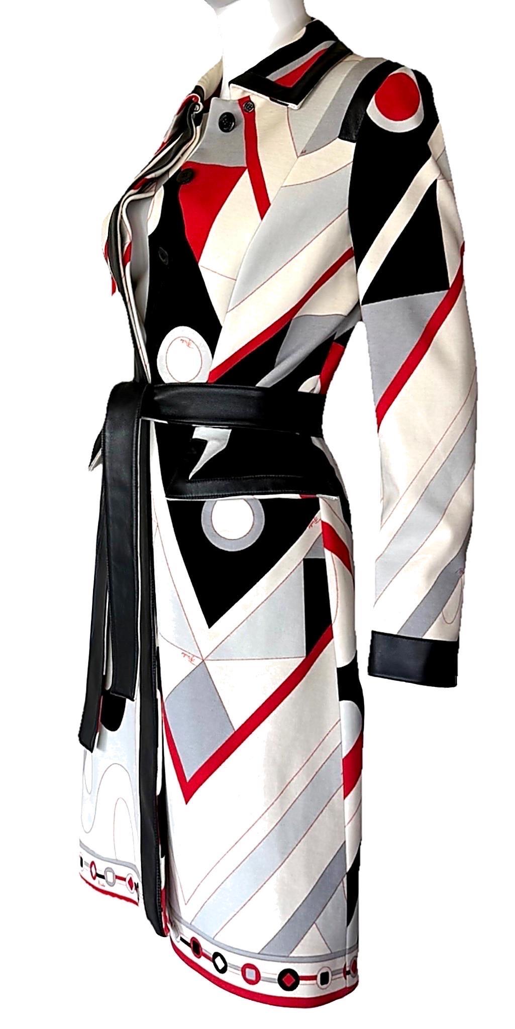 Women's EMILIO PUCCI  Vintage Runway F/W 2003 Abstract Wool & Leather Belted Coat Dress For Sale