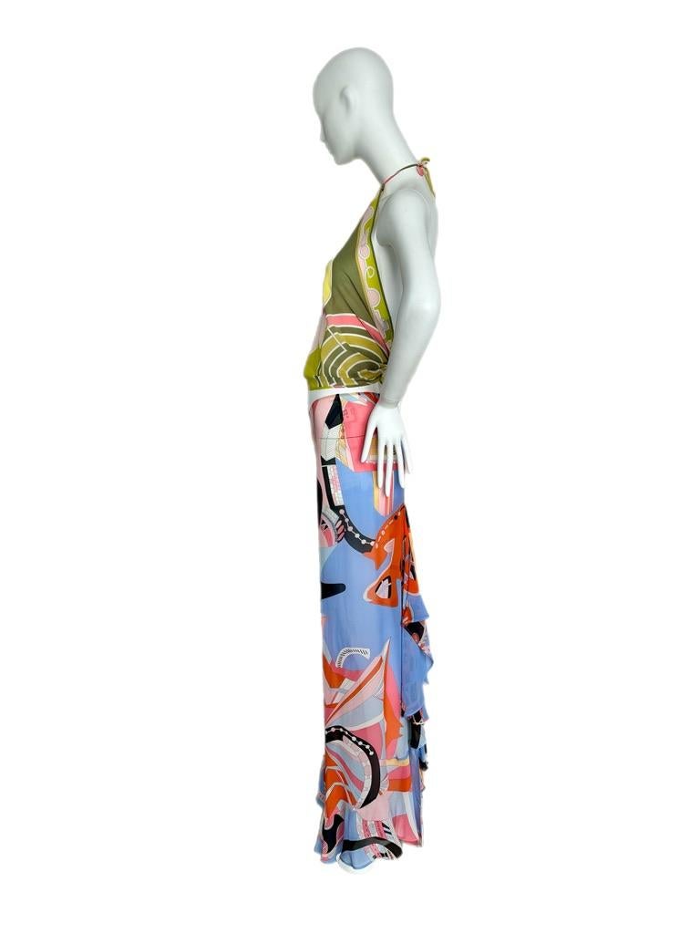 EMILIO PUCCI vintage silk backless halter top with open back pants w. ruffles 2