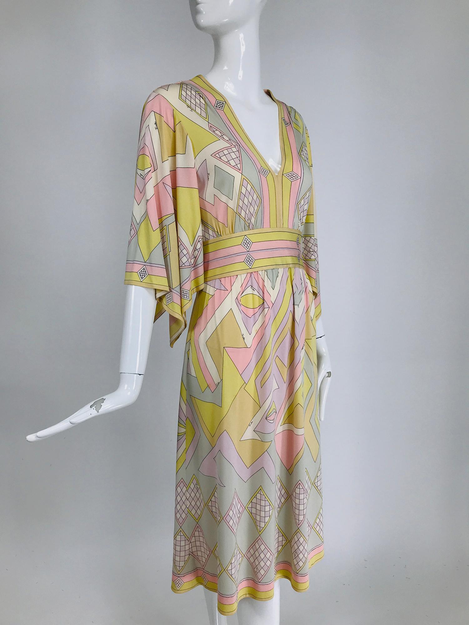 Emilio Pucci Vintage Silk V Neck Kimono Sleeve Day Dress 4