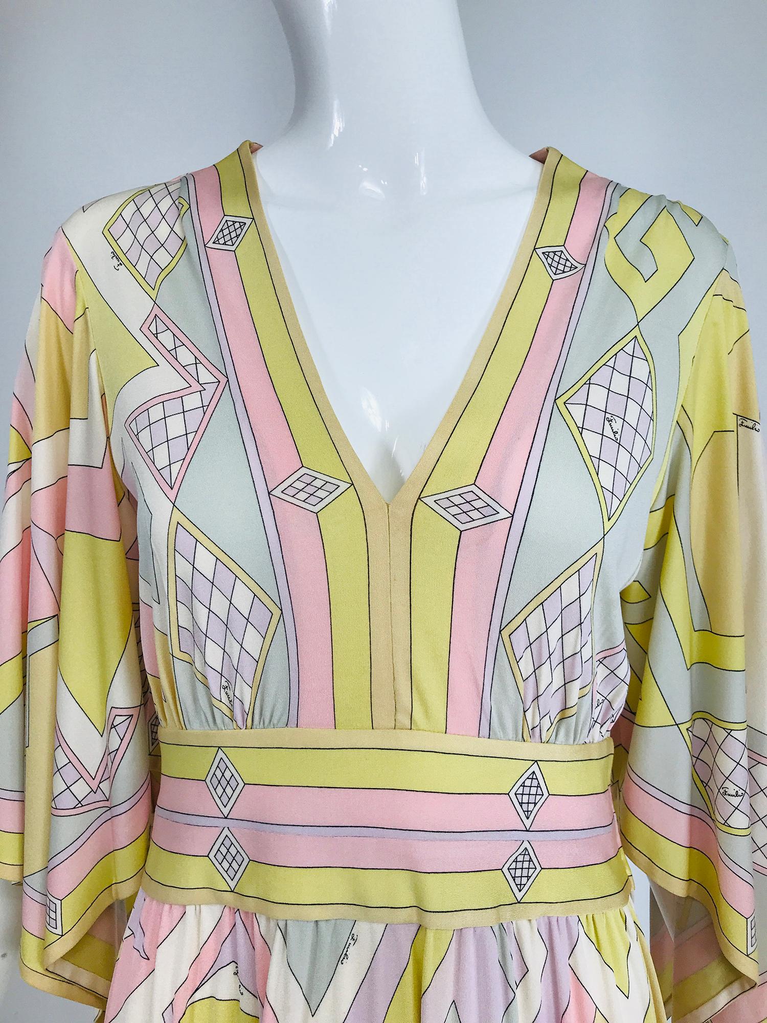 Emilio Pucci Vintage Silk V Neck Kimono Sleeve Day Dress  5