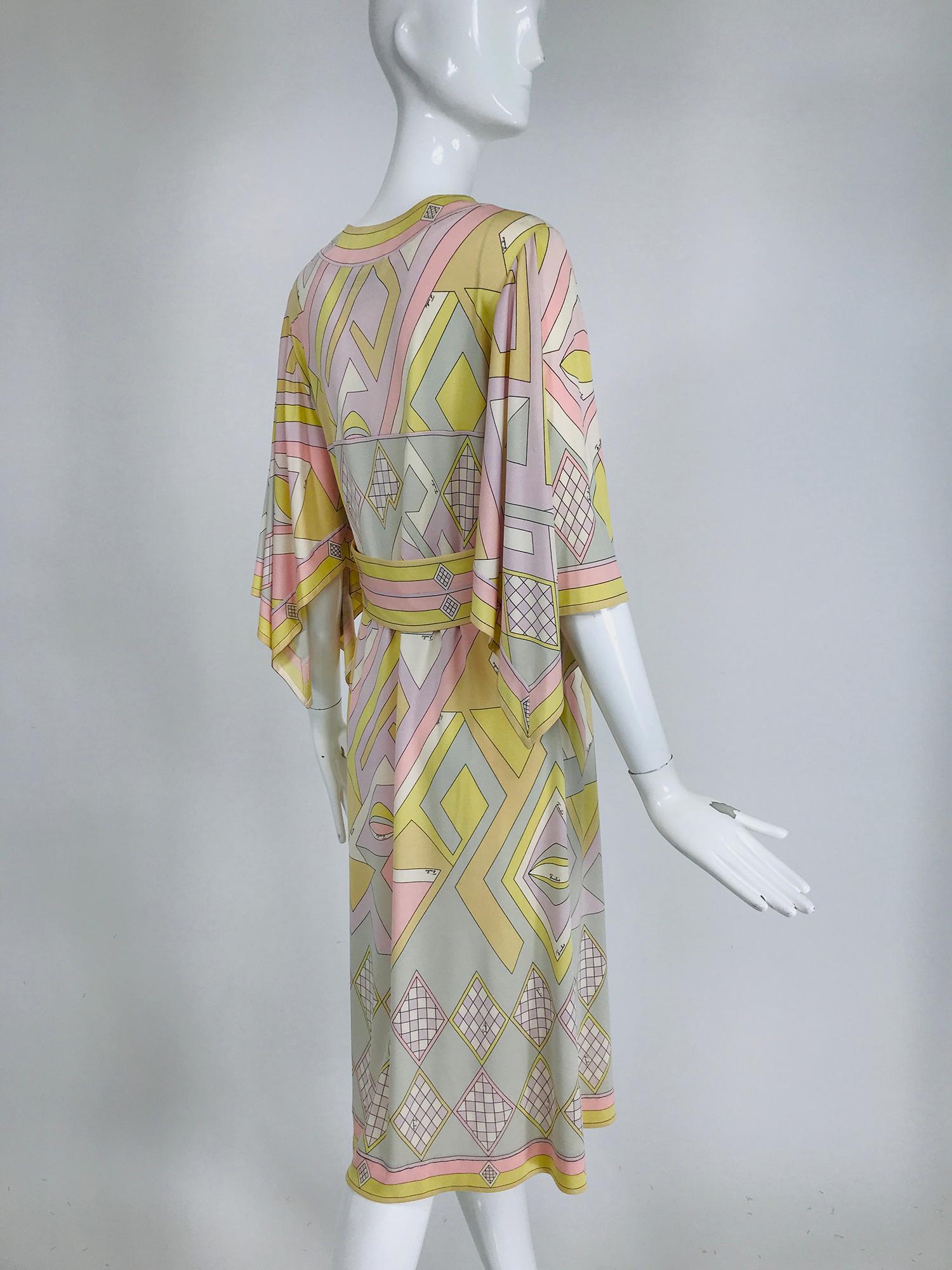 Emilio Pucci Vintage Silk V Neck Kimono Sleeve Day Dress  1