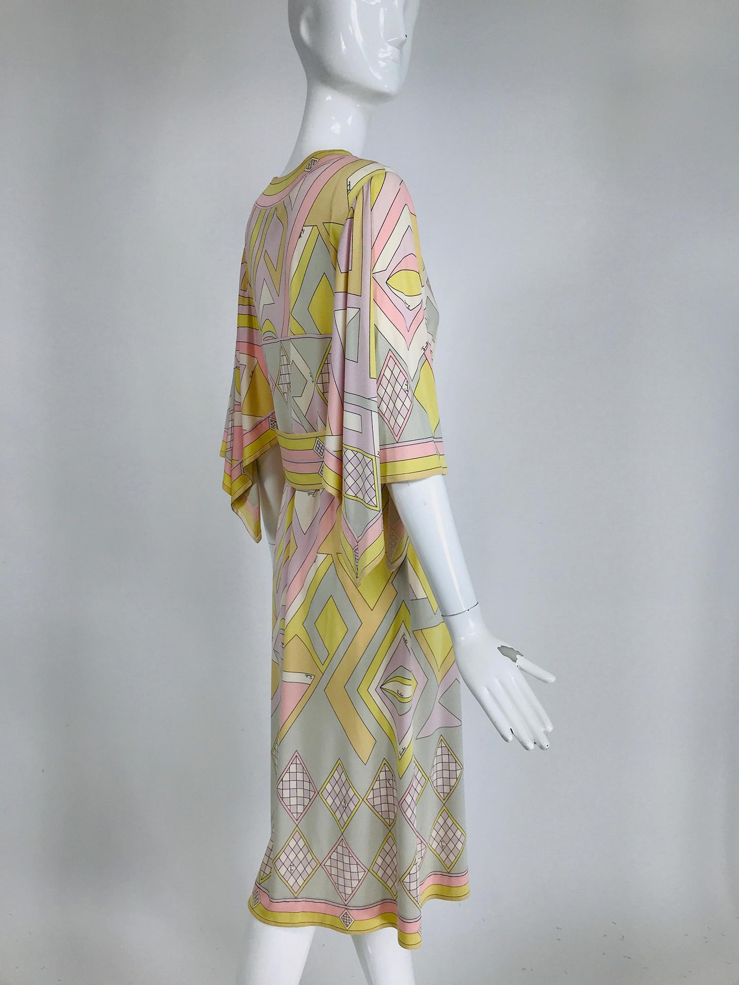 Emilio Pucci Vintage Silk V Neck Kimono Sleeve Day Dress  2