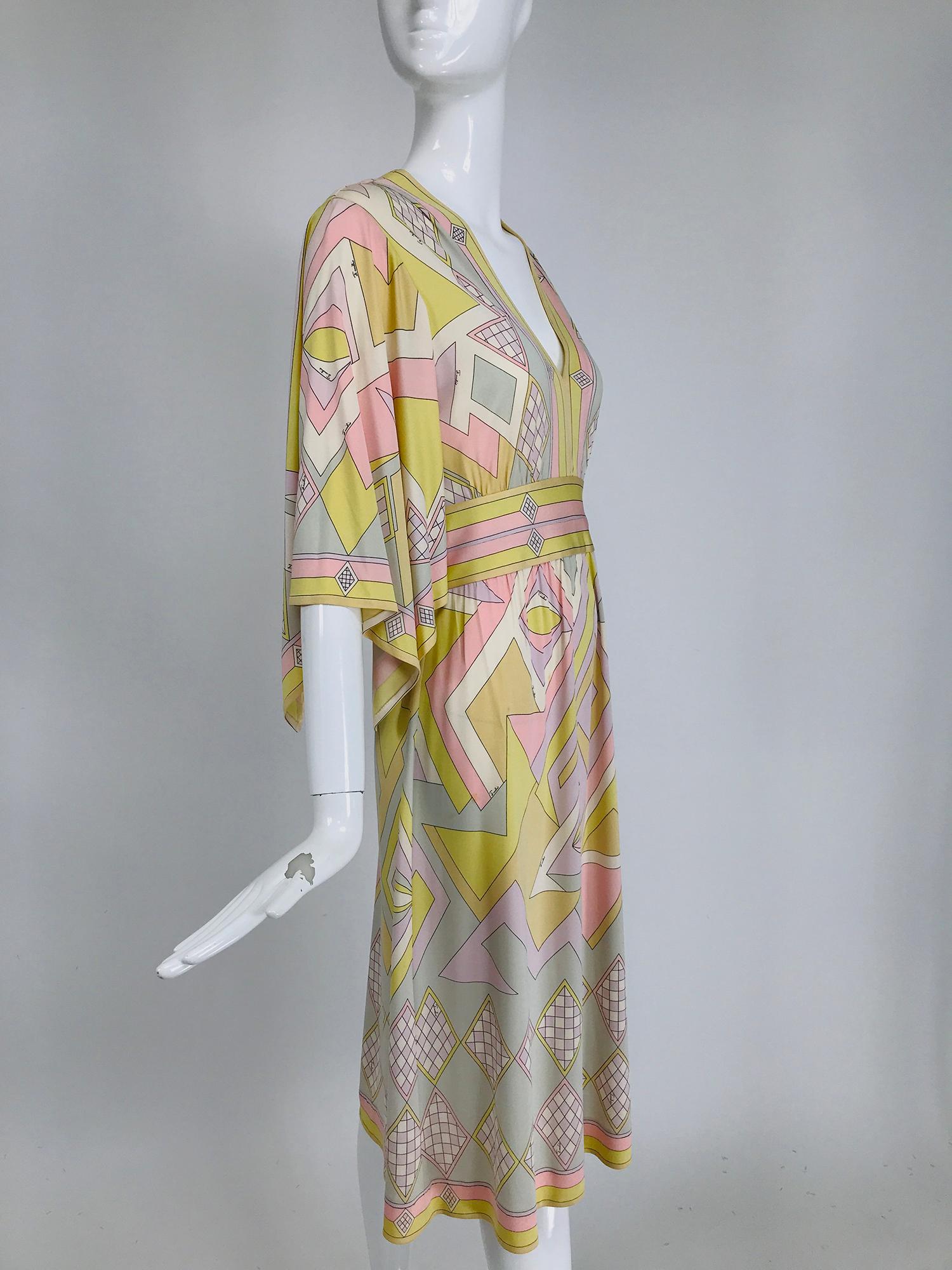 Emilio Pucci Vintage Silk V Neck Kimono Sleeve Day Dress  3