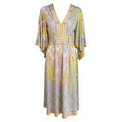 Emilio Pucci Vintage Silk V Neck Kimono Sleeve Day Dress 