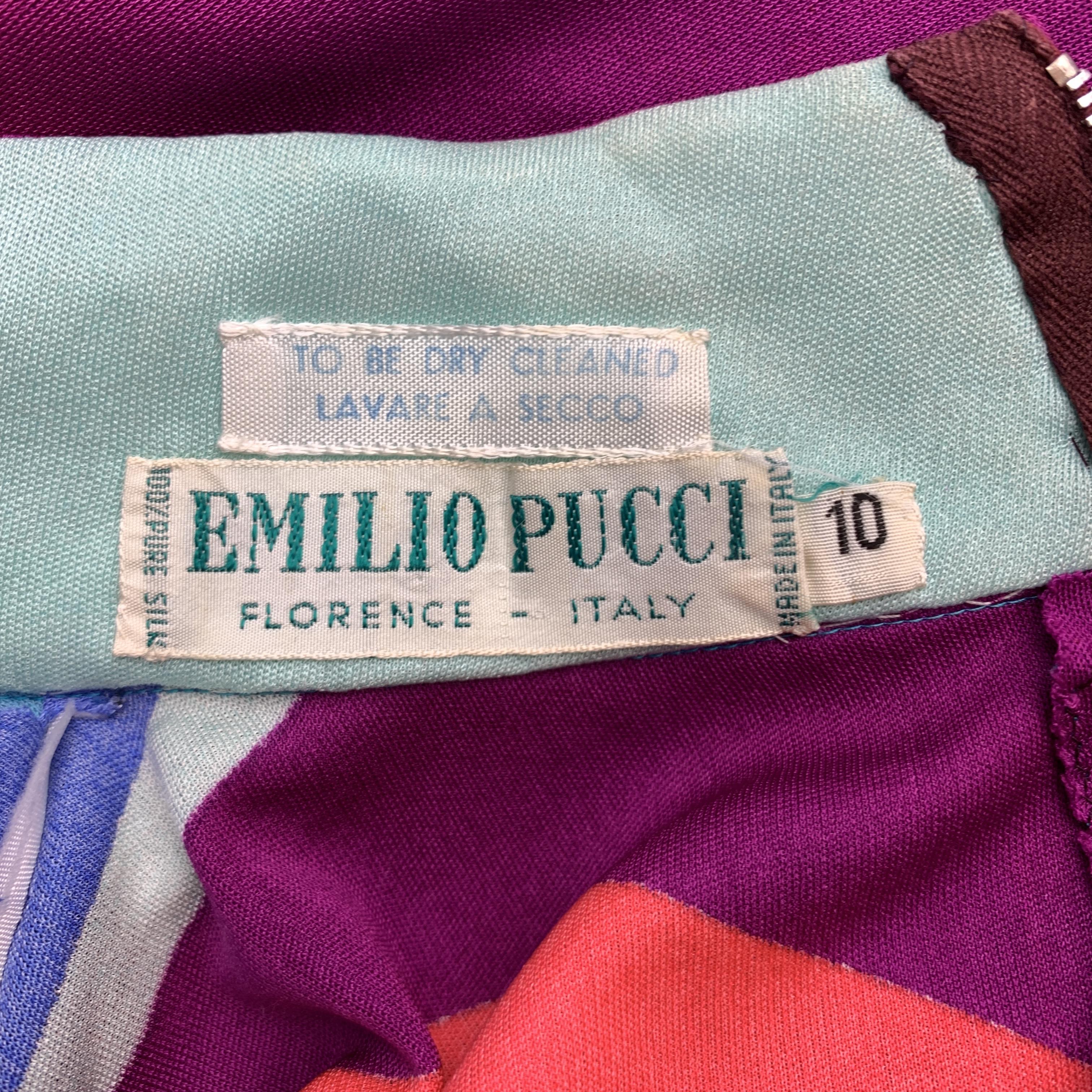 EMILIO PUCCI Vintage Size 10 Blue& Purple Print Silk Mock Neck Blouse 5