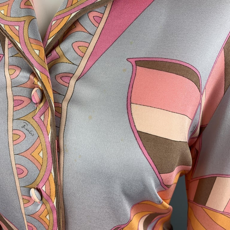EMILIO PUCCI Vintage Size 10 Grey and Pink Floral Print Silk Blend ...