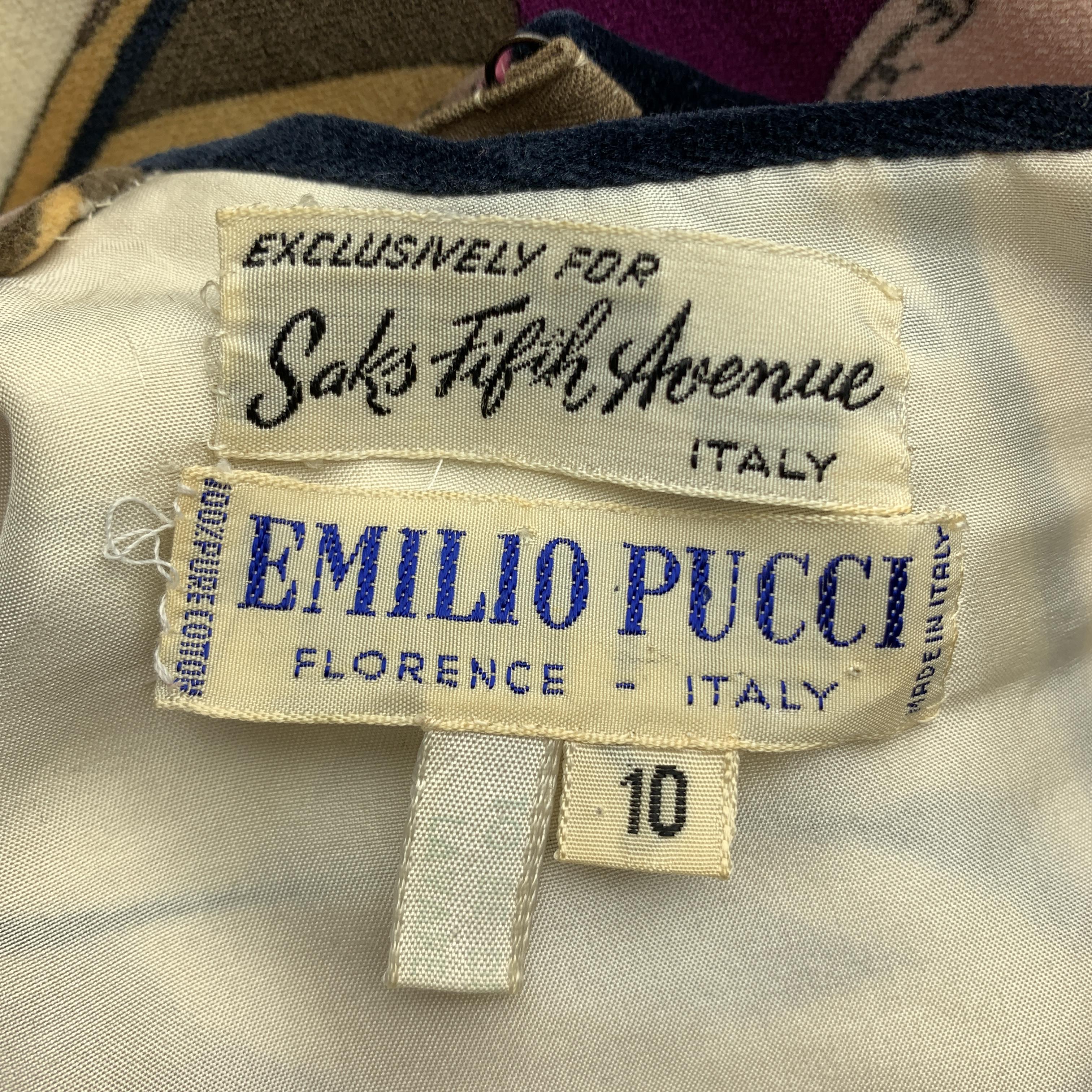 EMILIO PUCCI Vintage Size 10 Pink Print Velvet A Line Long Sleeve Dress 5