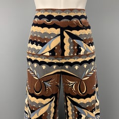 EMILIO PUCCI Vintage Size 12 Brown & Gray Blue Print Velvet Wide Leg Dress Pants