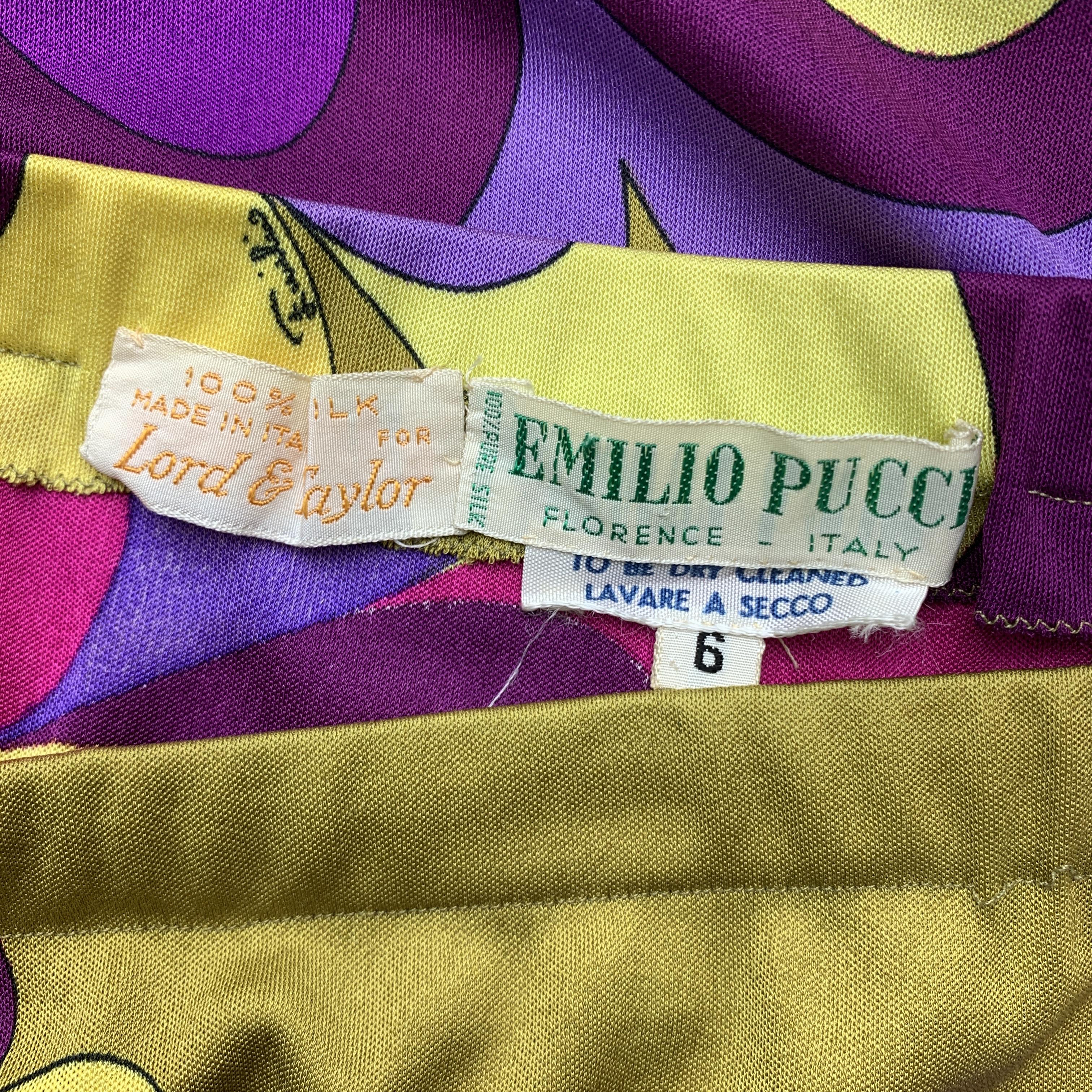 EMILIO PUCCI Vintage Size 6 Mustard & Purple Print Silk Jersey Maxi Skirt 5