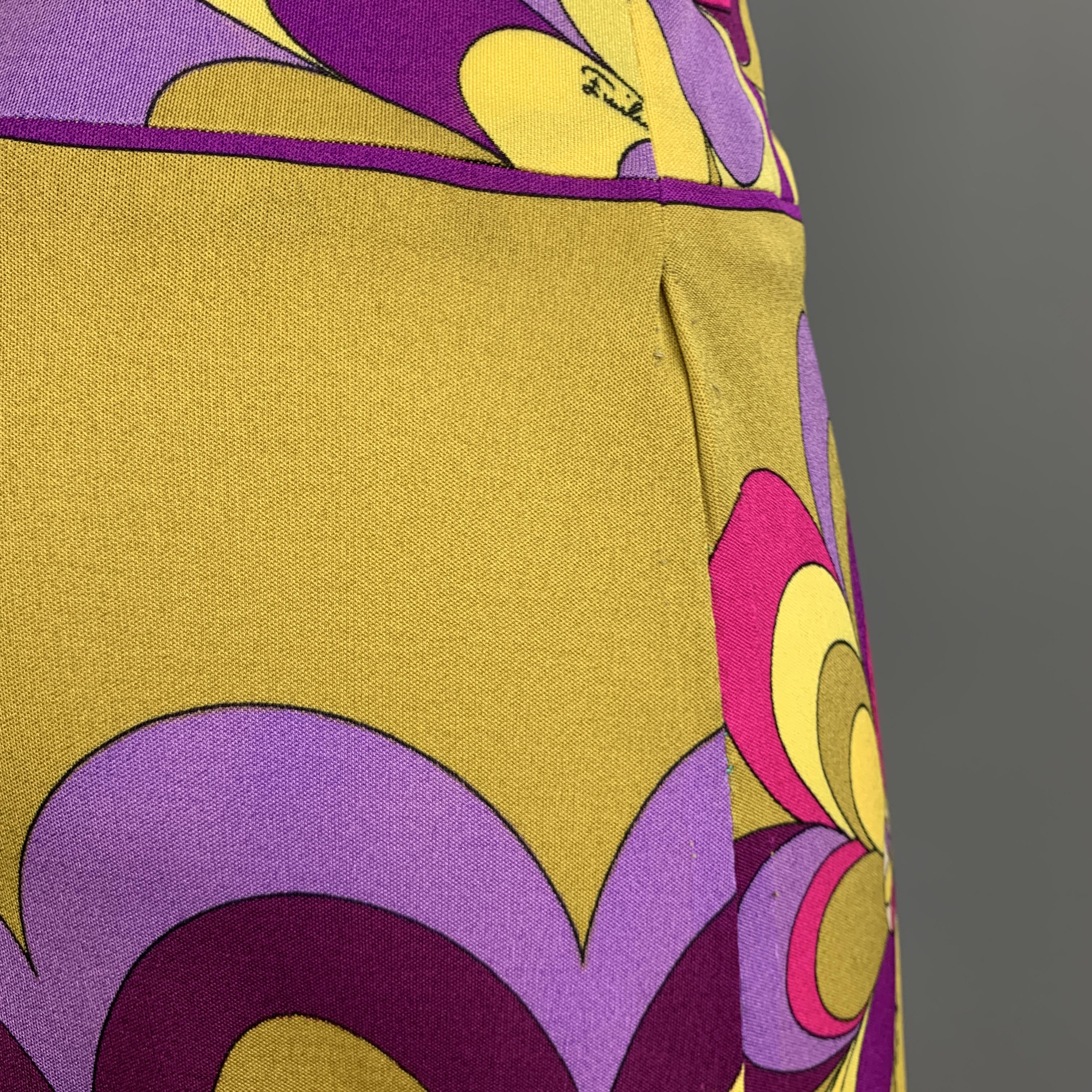 EMILIO PUCCI Vintage Size 6 Mustard & Purple Print Silk Jersey Maxi Skirt 2