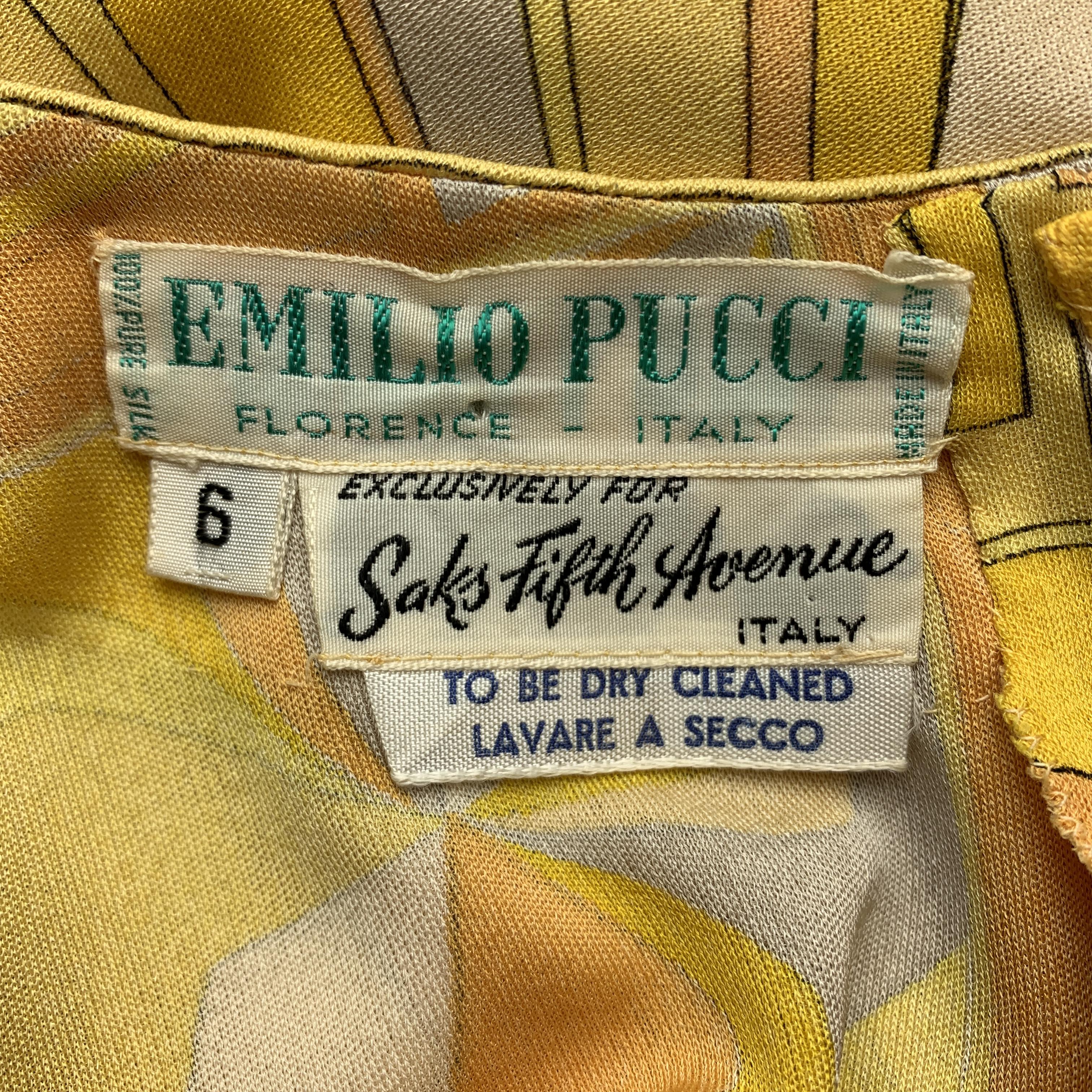 EMILIO PUCCI Vintage Size 6 Yellow Print Silk Shift Dress 6