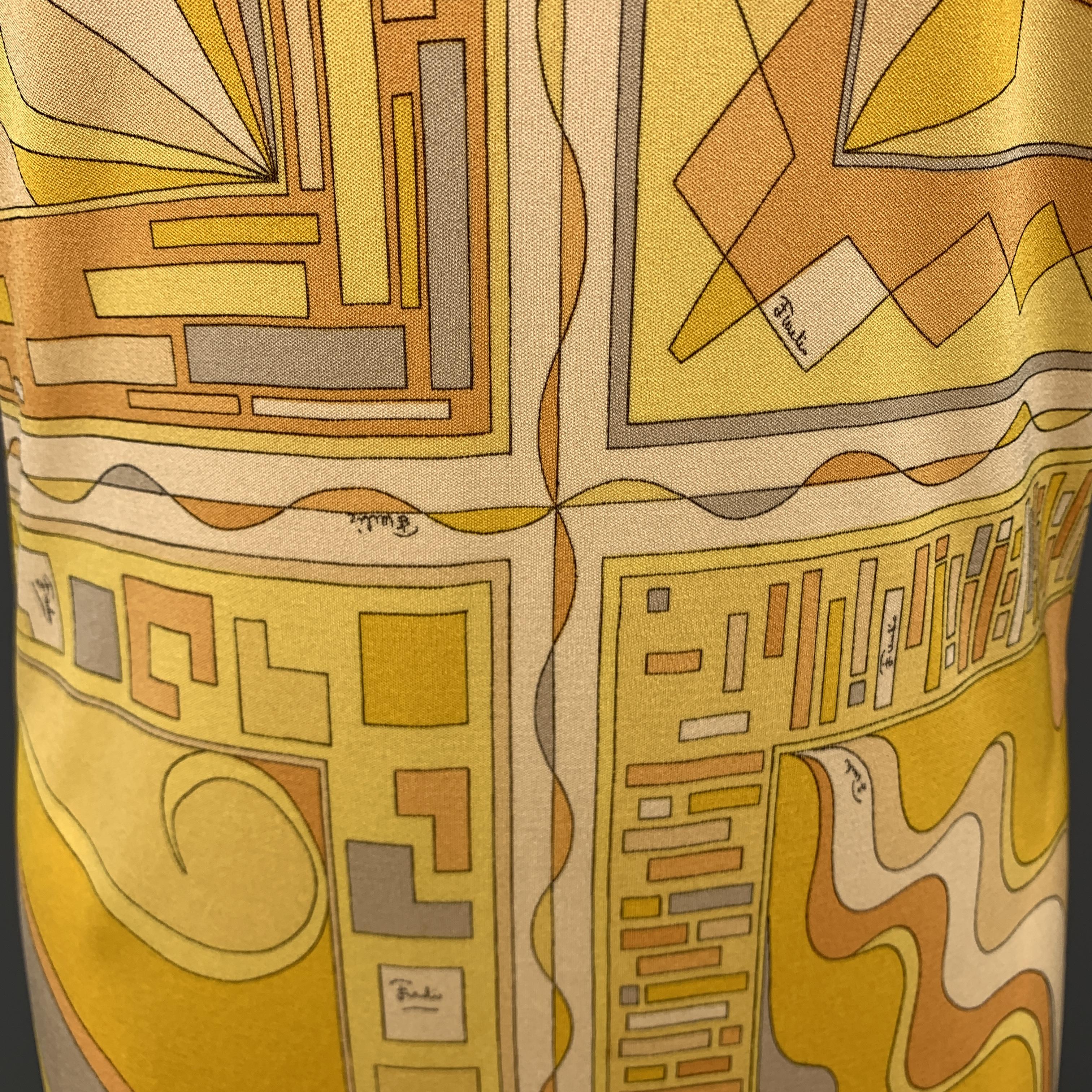 EMILIO PUCCI Vintage Size 6 Yellow Print Silk Shift Dress In Good Condition In San Francisco, CA