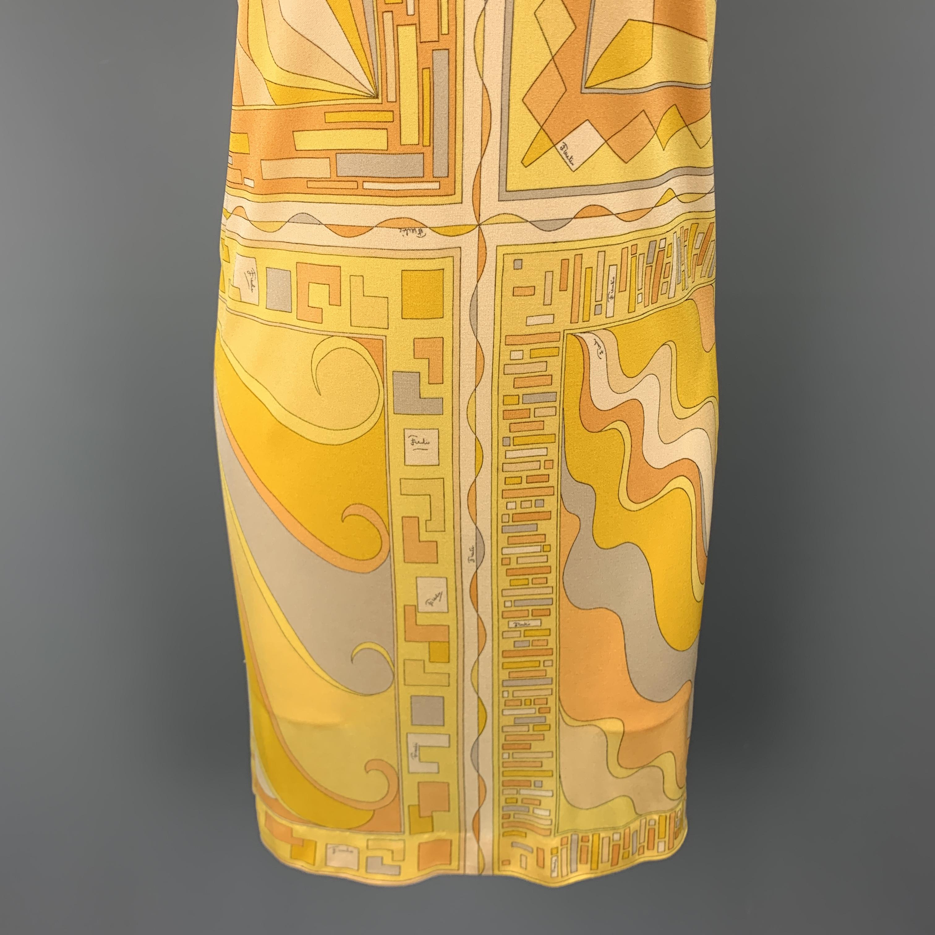 Women's EMILIO PUCCI Vintage Size 6 Yellow Print Silk Shift Dress