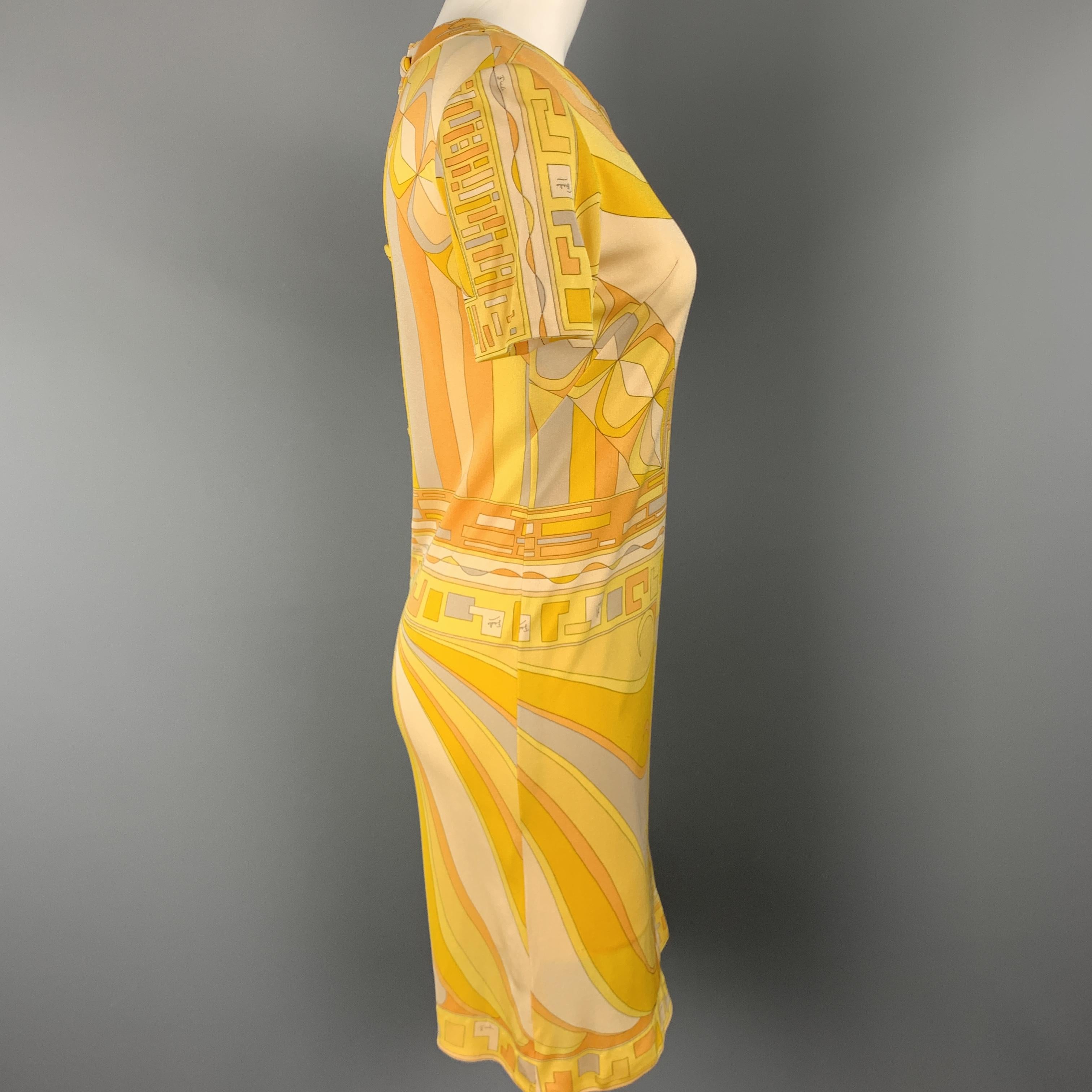 EMILIO PUCCI Vintage Size 6 Yellow Print Silk Shift Dress 1