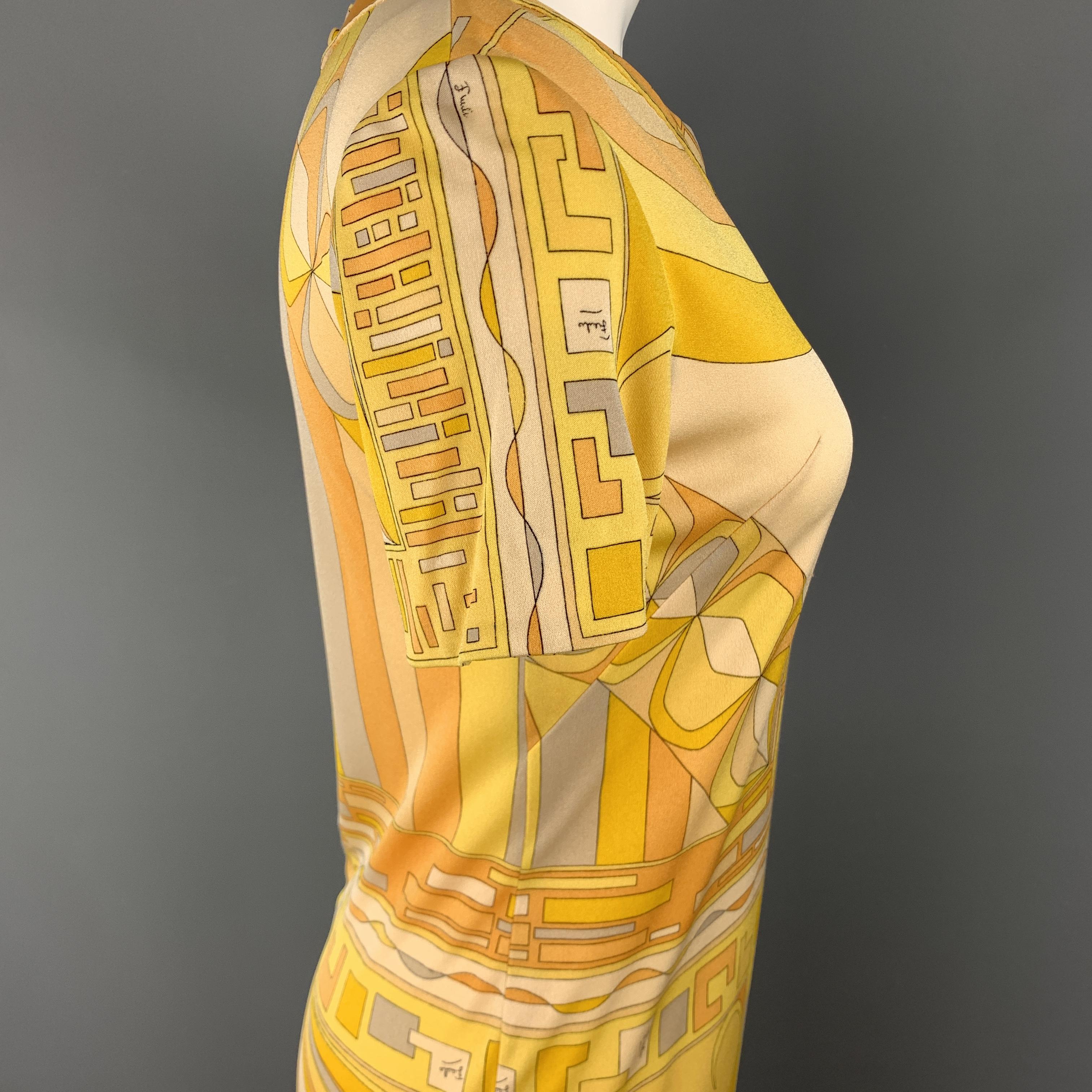 EMILIO PUCCI Vintage Size 6 Yellow Print Silk Shift Dress 2