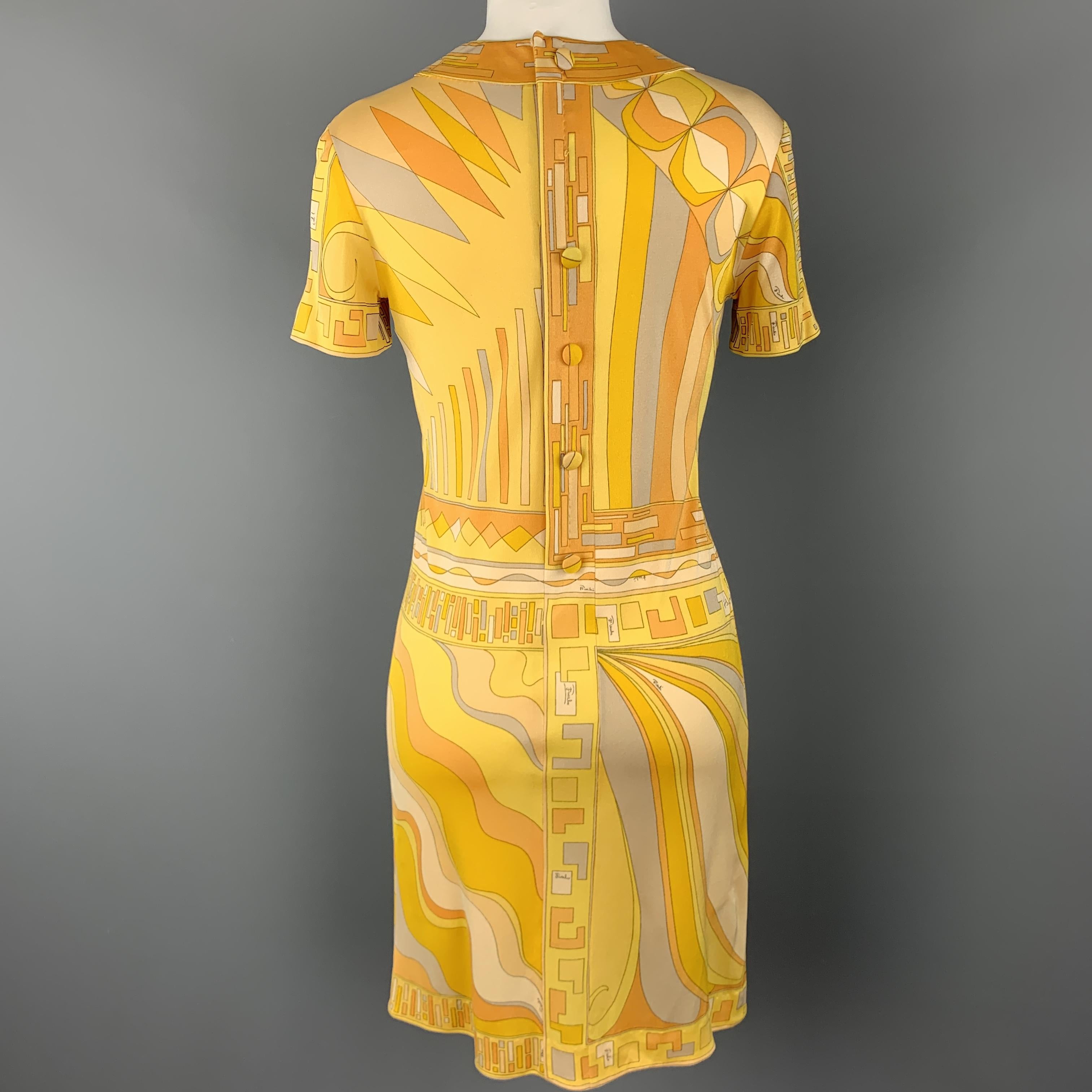 EMILIO PUCCI Vintage Size 6 Yellow Print Silk Shift Dress 3