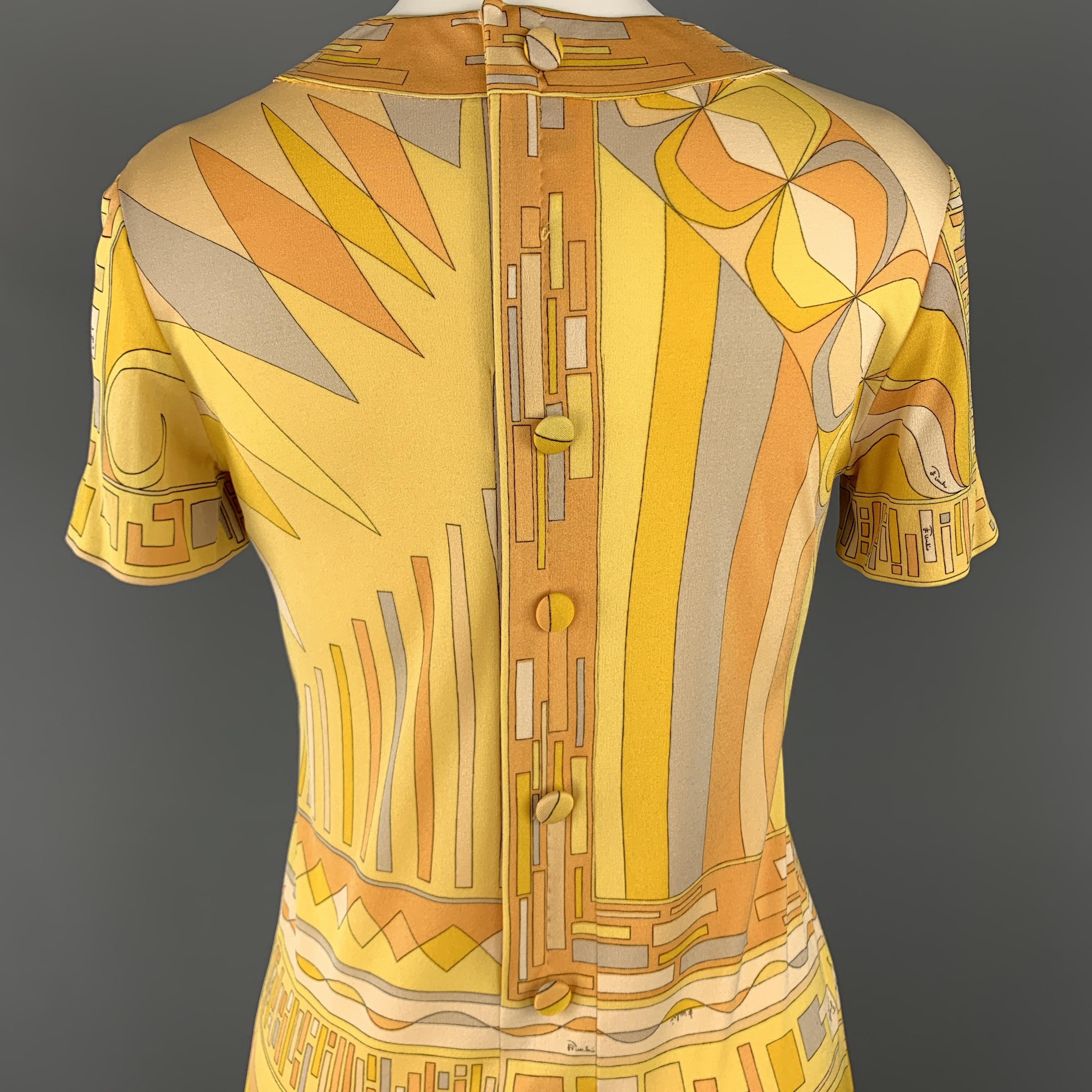 EMILIO PUCCI Vintage Size 6 Yellow Print Silk Shift Dress 4
