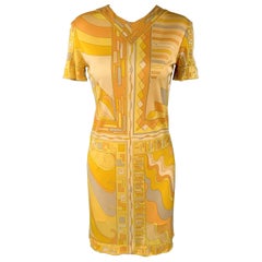 EMILIO PUCCI Vintage Size 6 Yellow Print Silk Shift Dress