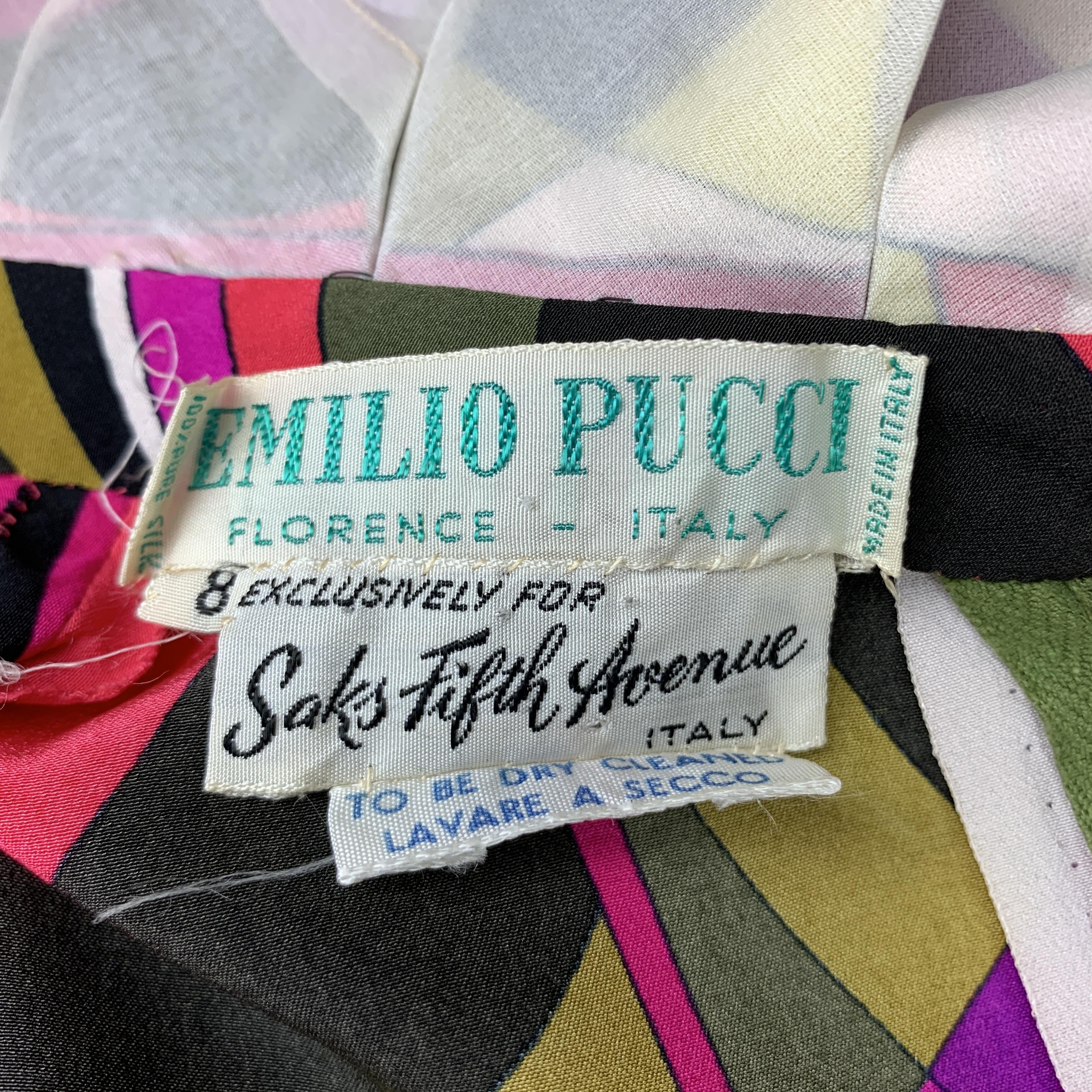 EMILIO PUCCI Vintage Size 8 Pink Silk Print Sleeveless Ruffle Collar Blouse 6