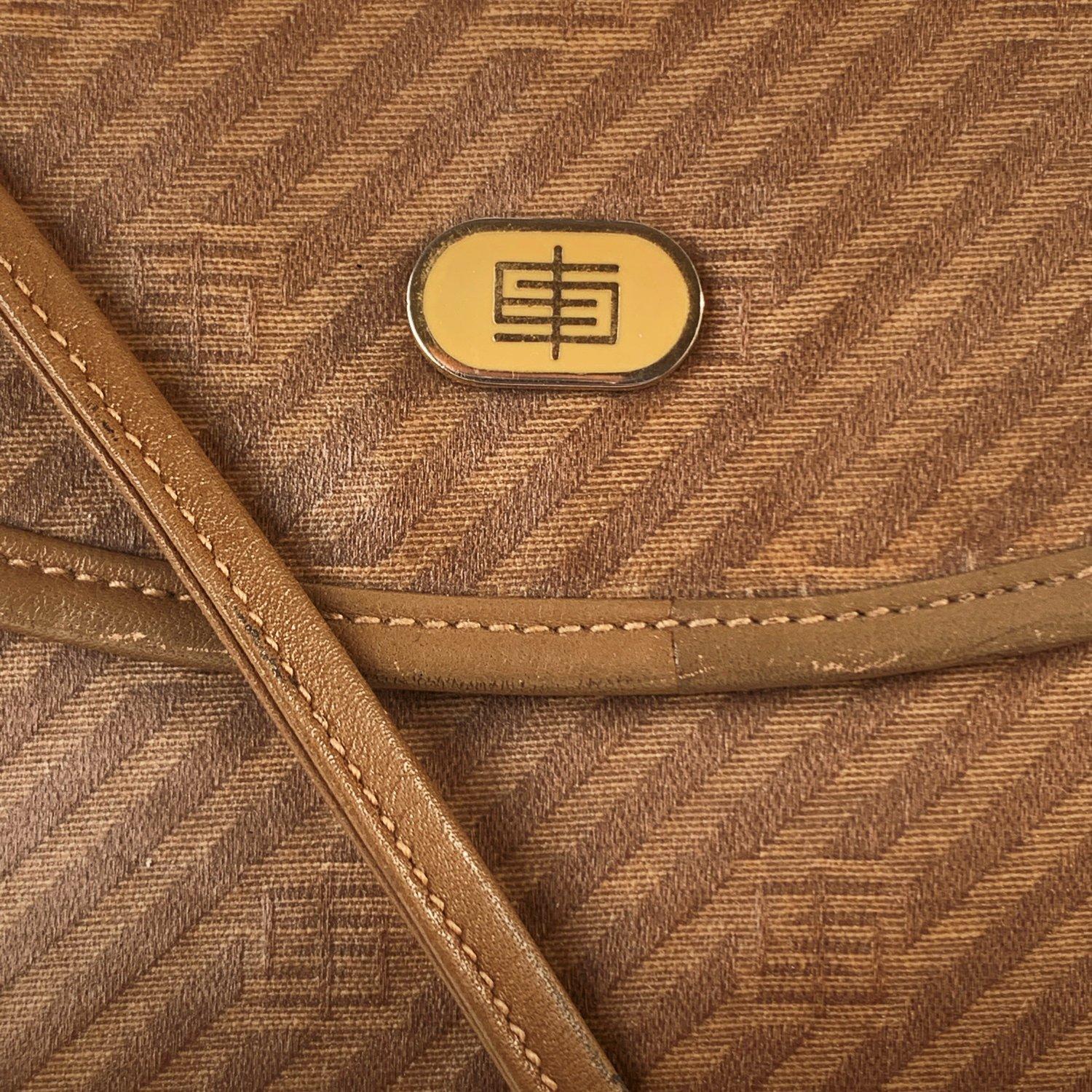 Emilio Pucci Vintage Tan Canvas Small Messenger Bag In Good Condition In Rome, Rome
