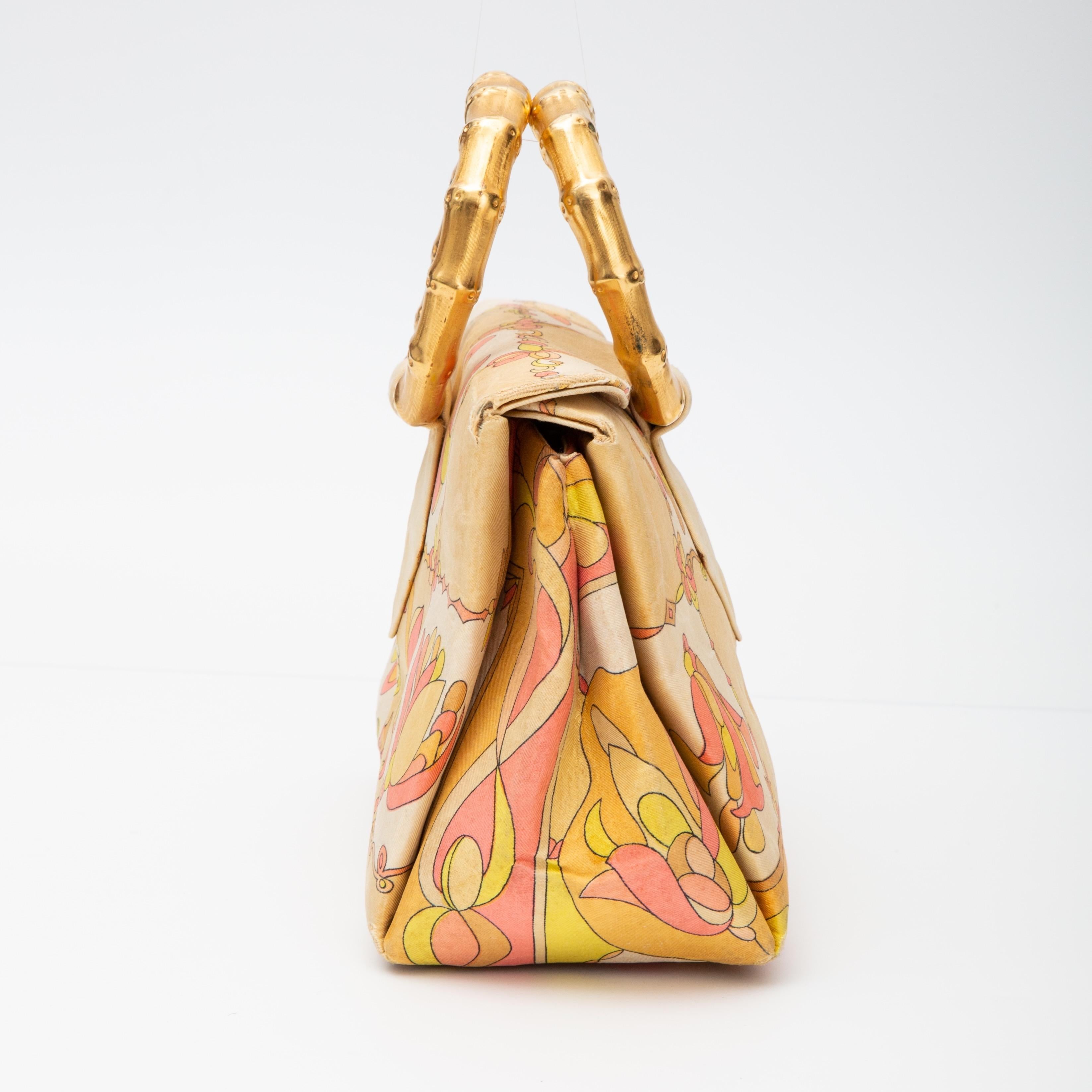 Emilio Pucci Vintage Yellow Floral Gold Top Handle Bag In Fair Condition In Montreal, Quebec